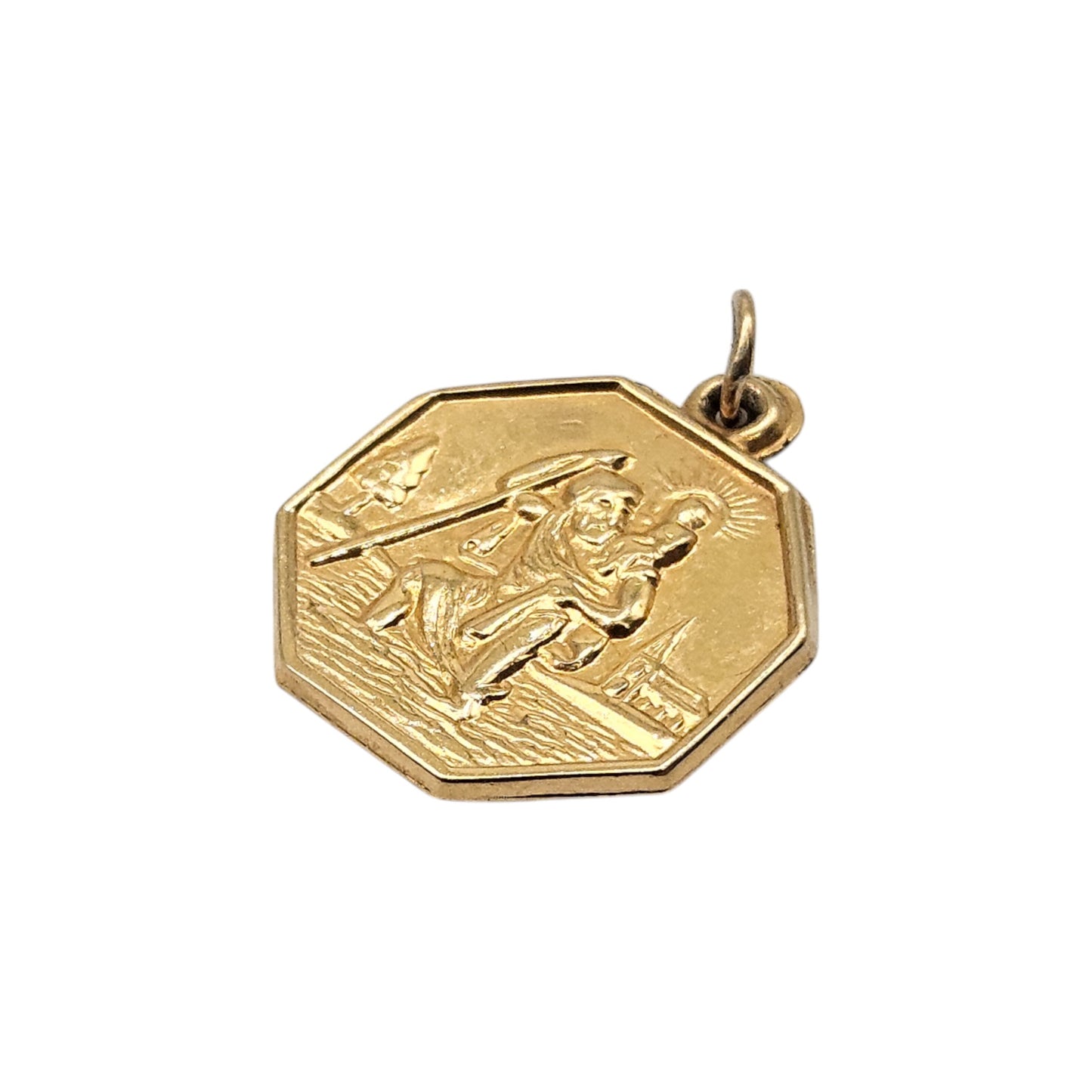9ct 375 Yellow Gold St Christopher Charm 1964 L 1.6 cm 1.1 g.
