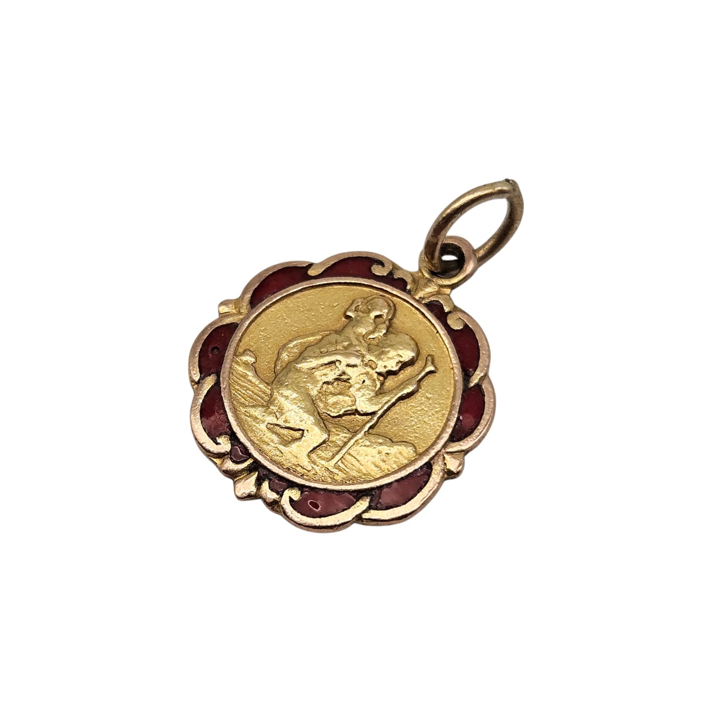 9ct 375 Yellow Gold & Enamel St Christopher Charm 1954 L 1.5 cm 1.9 g.