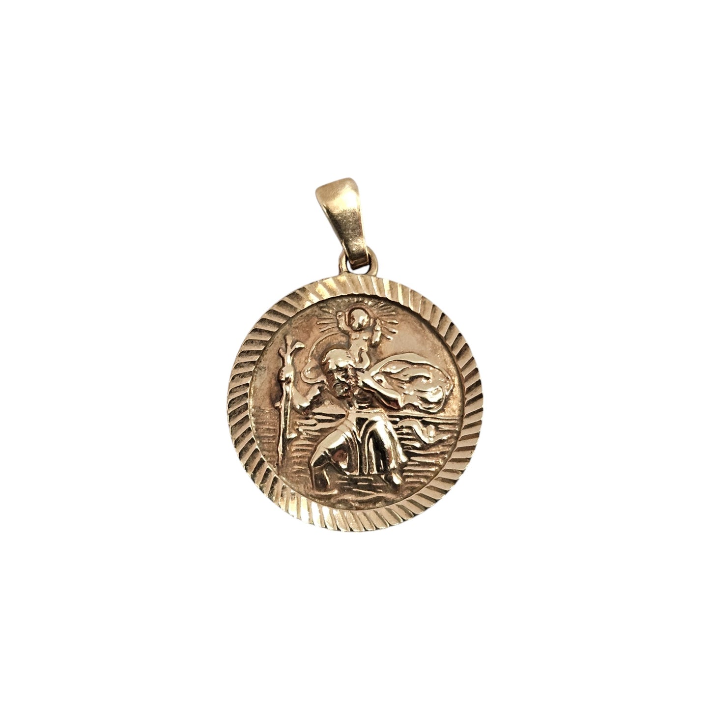 9ct 375 Yellow Gold St Christopher Pendant 1973 L 1.8 cm 2.5 g.