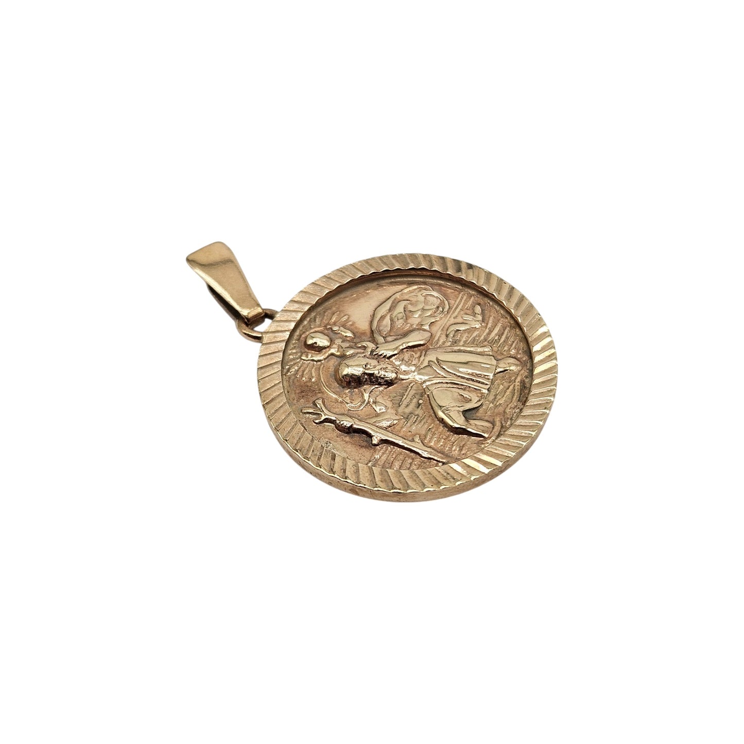 9ct 375 Yellow Gold St Christopher Pendant 1973 L 1.8 cm 2.5 g.