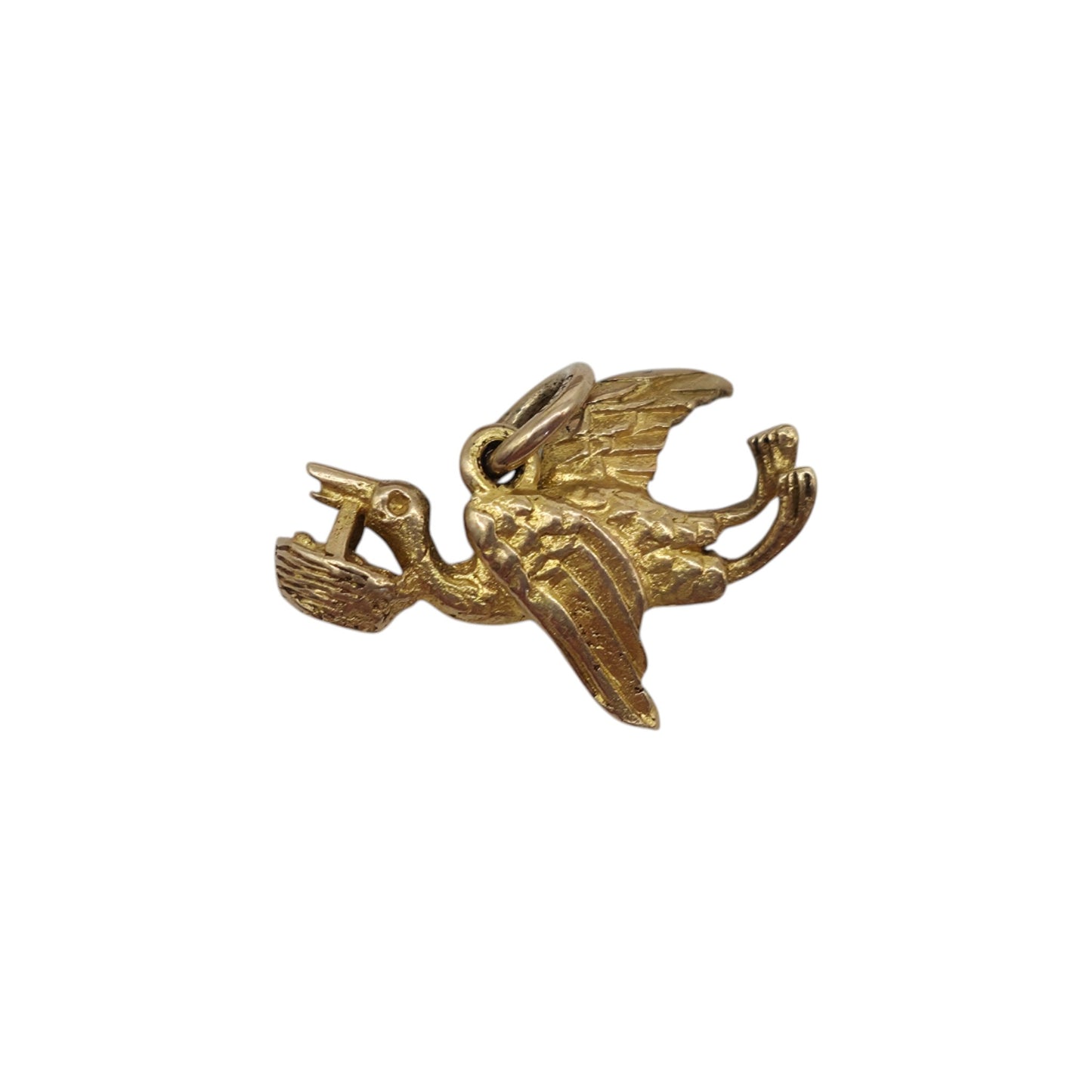 9ct 375 Yellow Gold Stork Bringing Baby Charm 1950 L 1.6 cm 1.2 g.