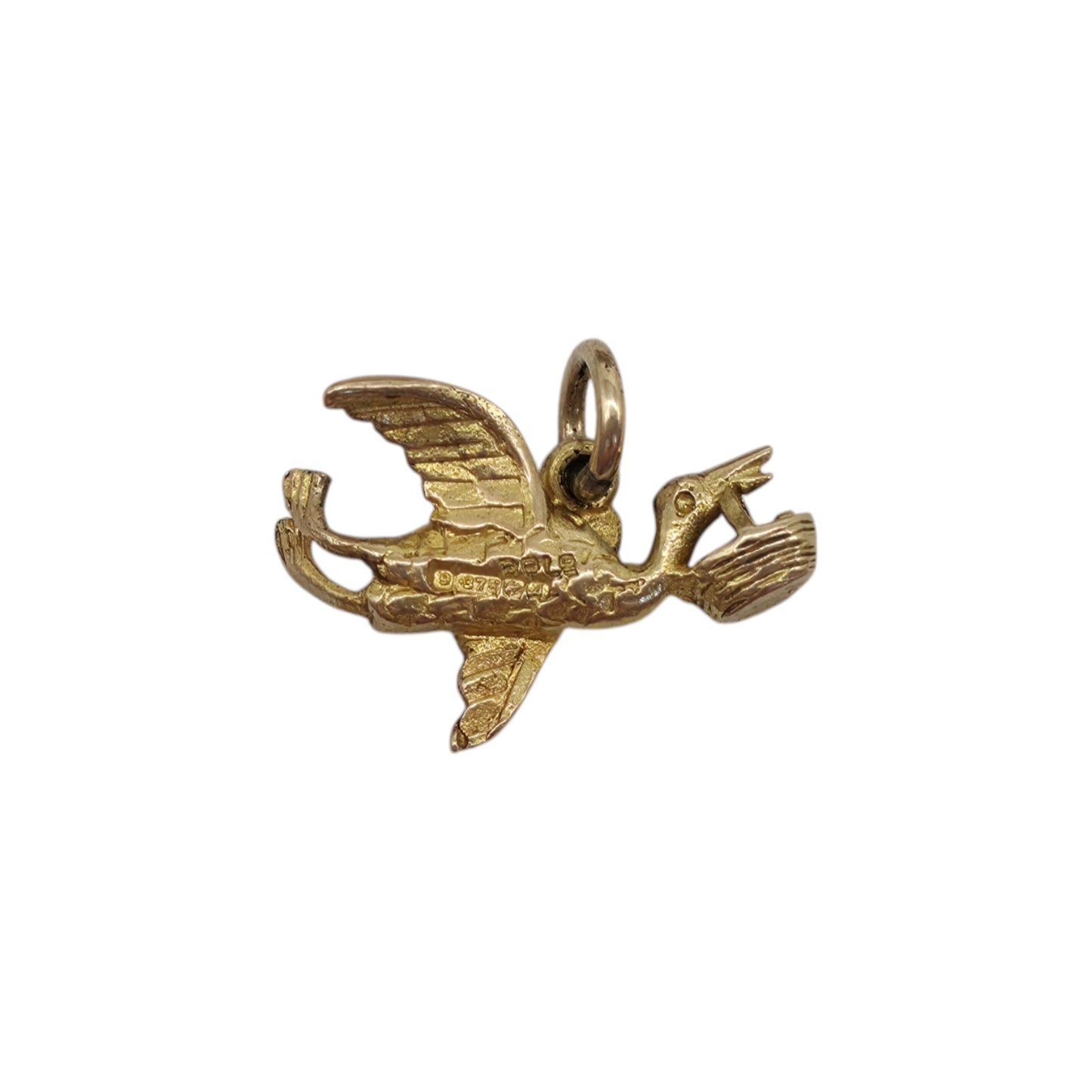 9ct 375 Yellow Gold Stork Bringing Baby Charm 1950 L 1.6 cm 1.2 g.