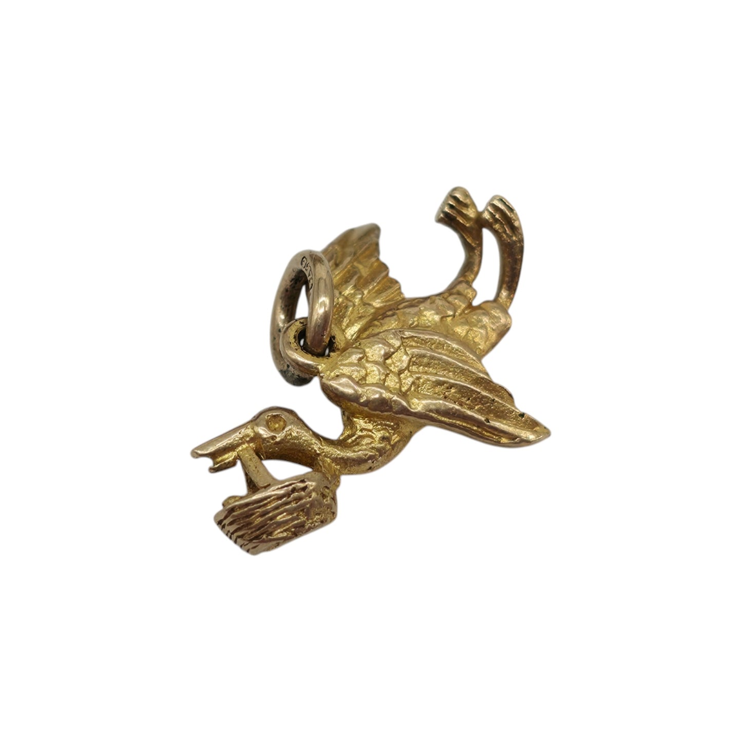 9ct 375 Yellow Gold Stork Bringing Baby Charm 1950 L 1.6 cm 1.2 g.