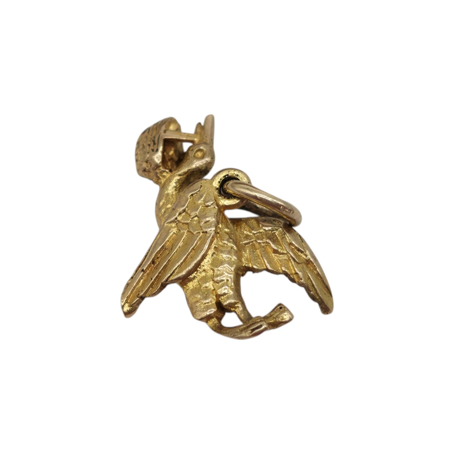 9ct 375 Yellow Gold Stork Bringing Baby Charm 1950 L 1.6 cm 1.2 g.