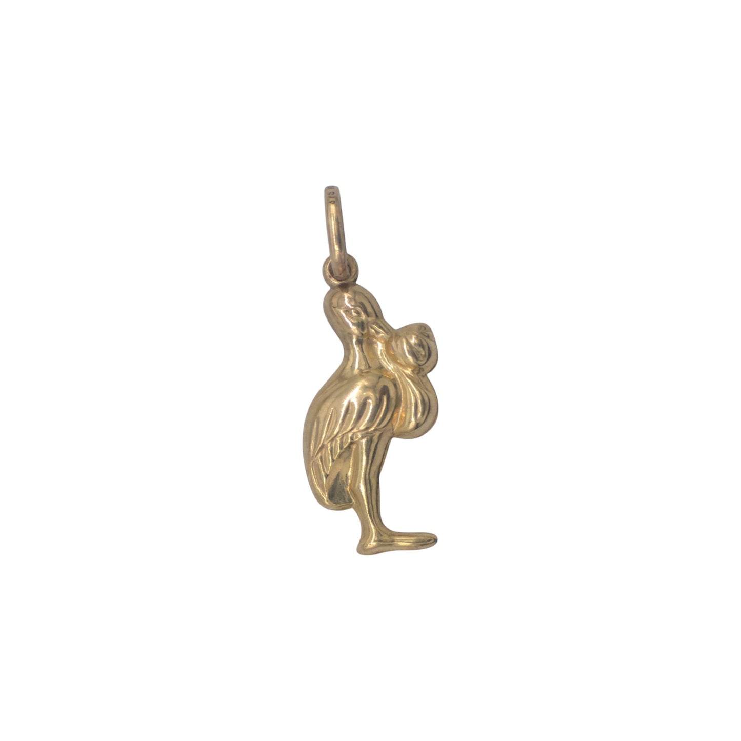 9ct 375 Yellow Gold Stork With Baby Charm L 2.0 cm 0.8 g.