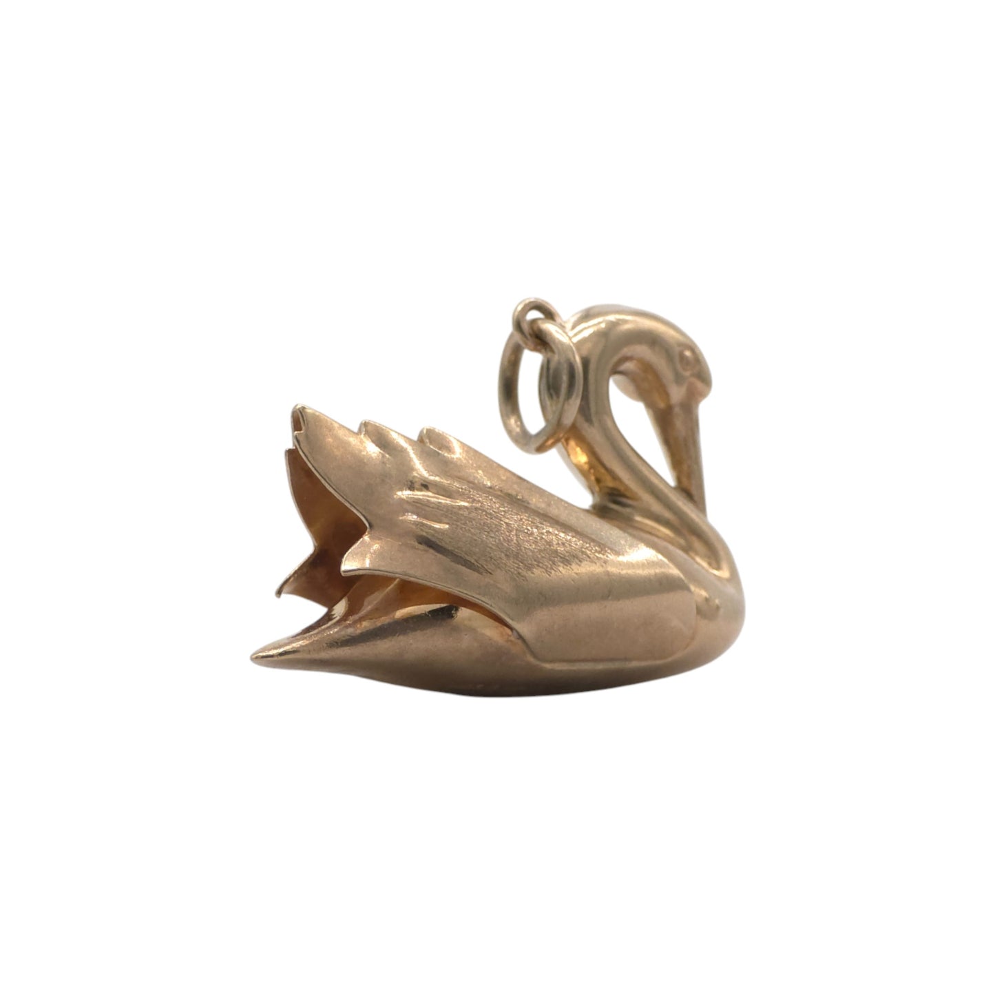 9ct 375 Yellow Gold Swan Charm 1973 L 2.4 cm 2.1 g.