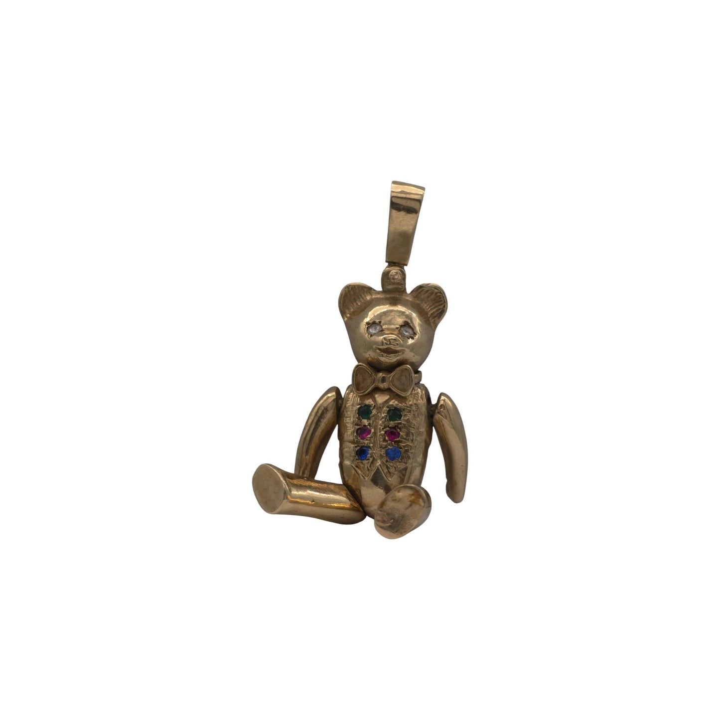 Heavy 9ct 375 Yellow Gold Articulated Teddy Bear Pendant 1992 L 4.5 cm 23.9 g.