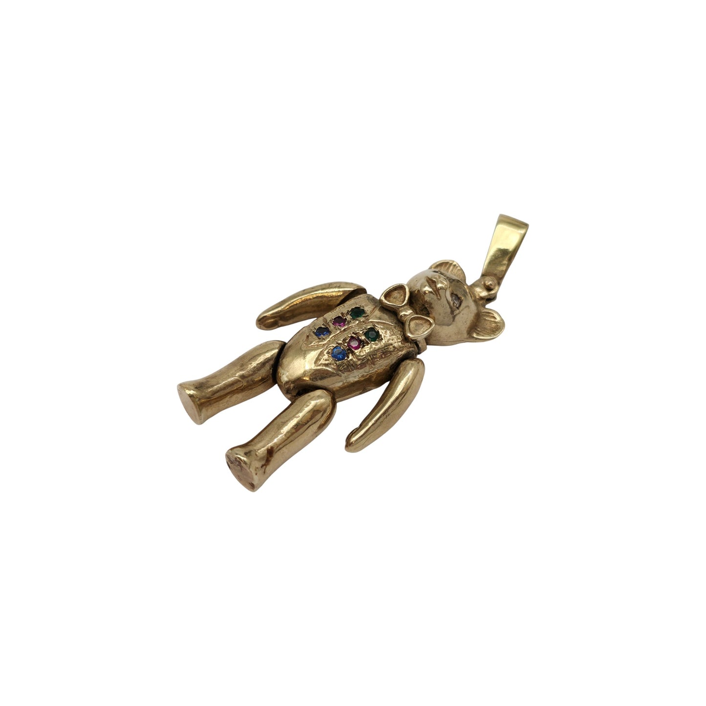 Heavy 9ct 375 Yellow Gold Articulated Teddy Bear Pendant 1992 L 4.5 cm 23.9 g.