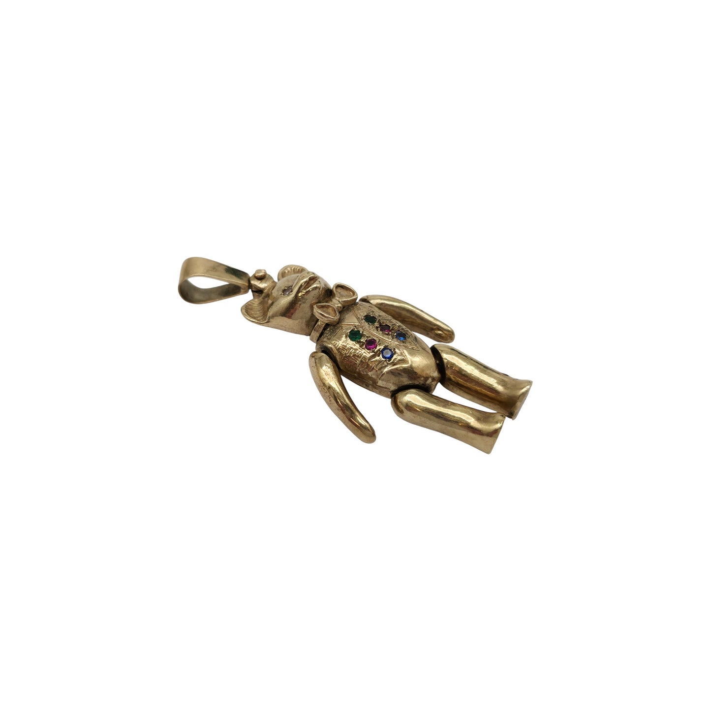 Heavy 9ct 375 Yellow Gold Articulated Teddy Bear Pendant 1992 L 4.5 cm 23.9 g.