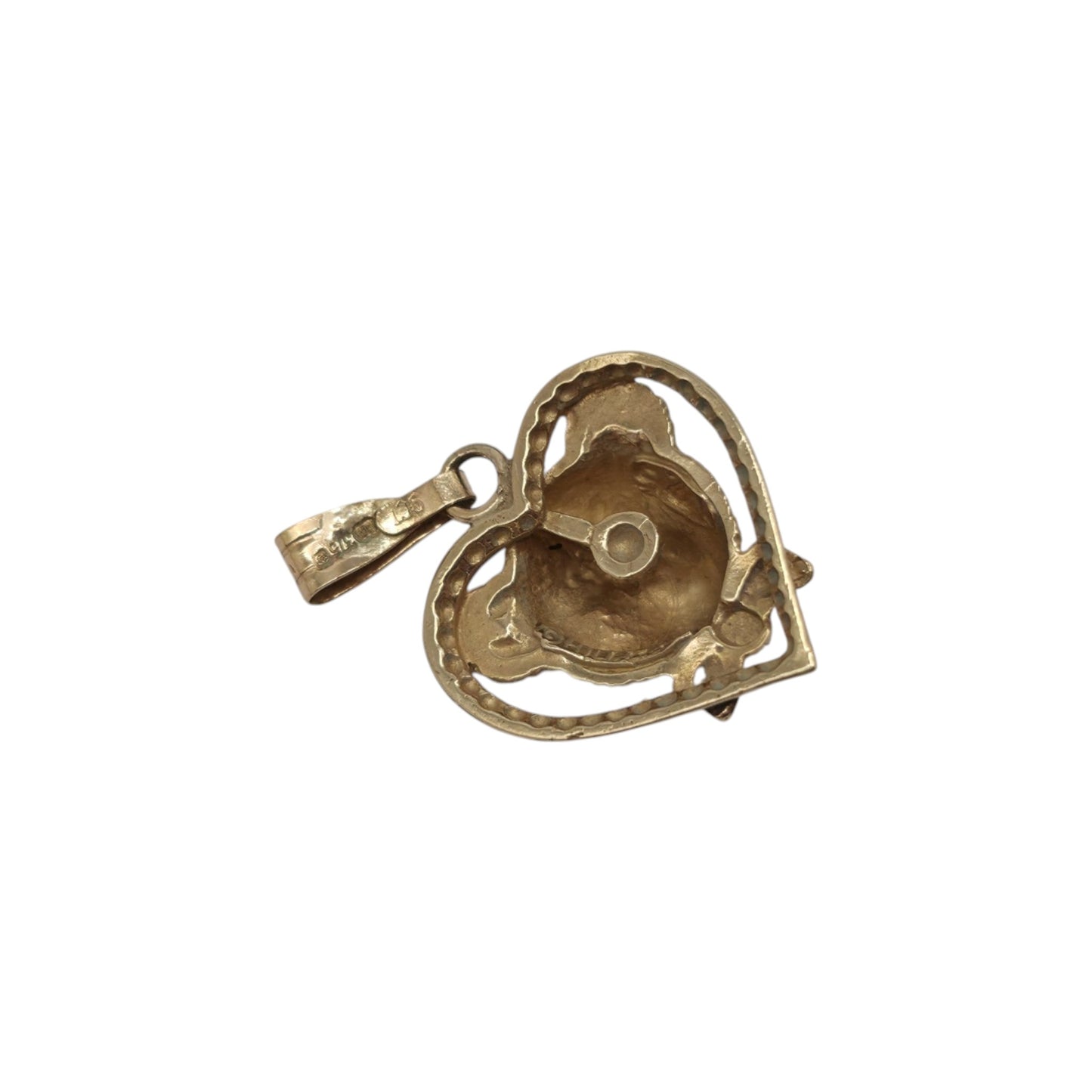 Cute 9ct 375 Yellow Gold Teddy Bear Heart Pendant L 1.1 cm 0.8 g.