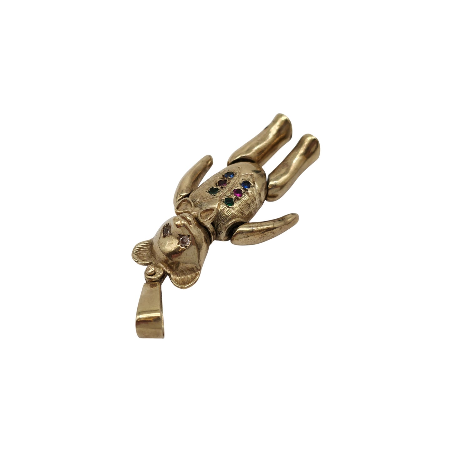 Heavy 9ct 375 Yellow Gold Articulated Teddy Bear Pendant 1992 L 4.5 cm 23.9 g.