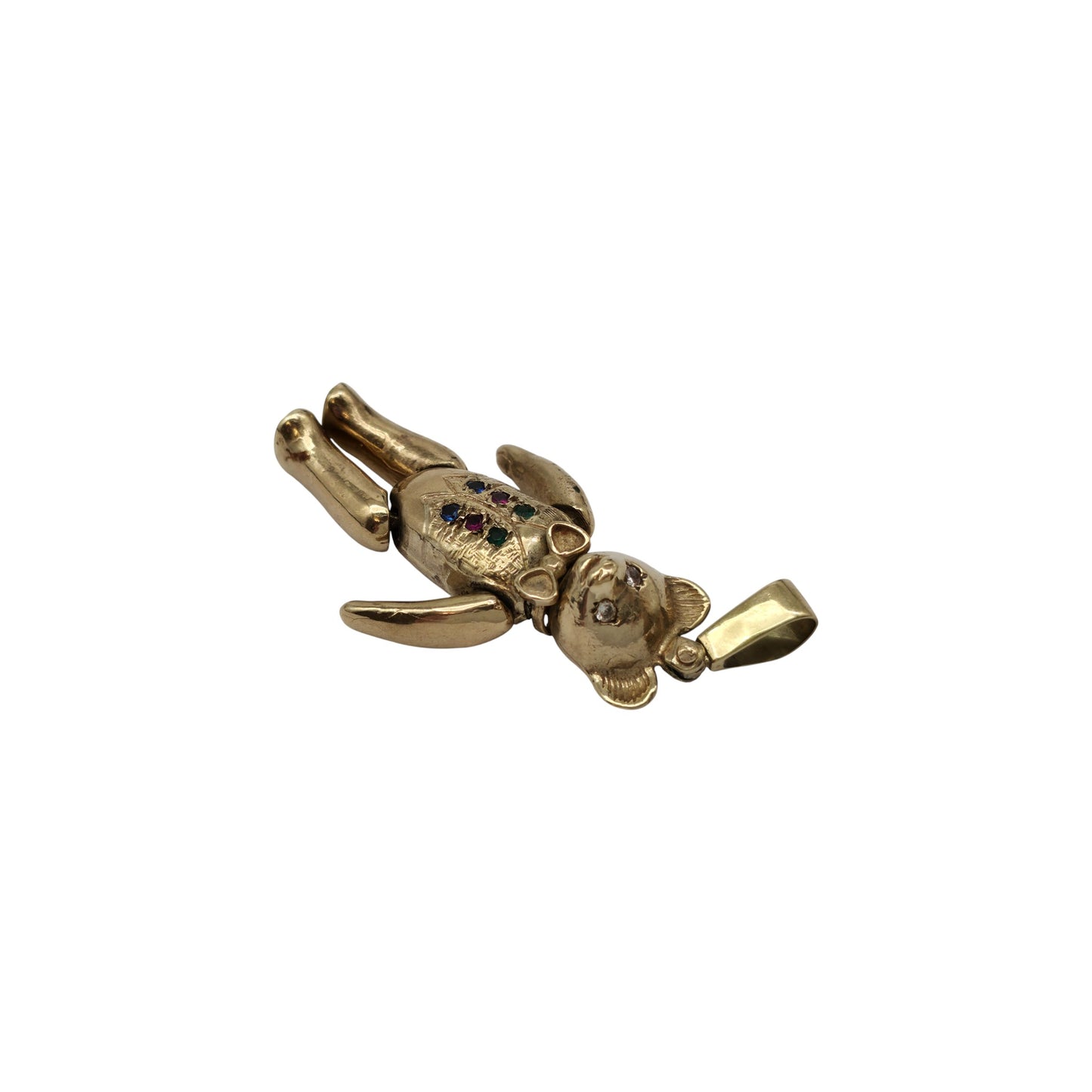 Heavy 9ct 375 Yellow Gold Articulated Teddy Bear Pendant 1992 L 4.5 cm 23.9 g.