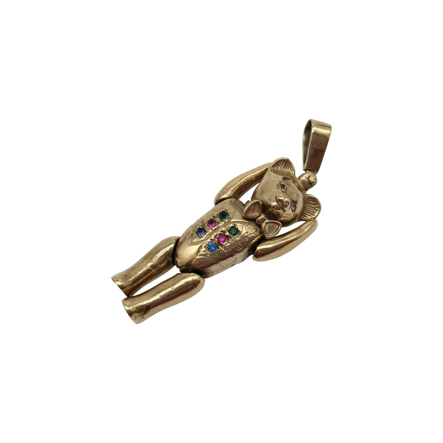 Heavy 9ct 375 Yellow Gold Articulated Teddy Bear Pendant 1992 L 4.5 cm 23.9 g.