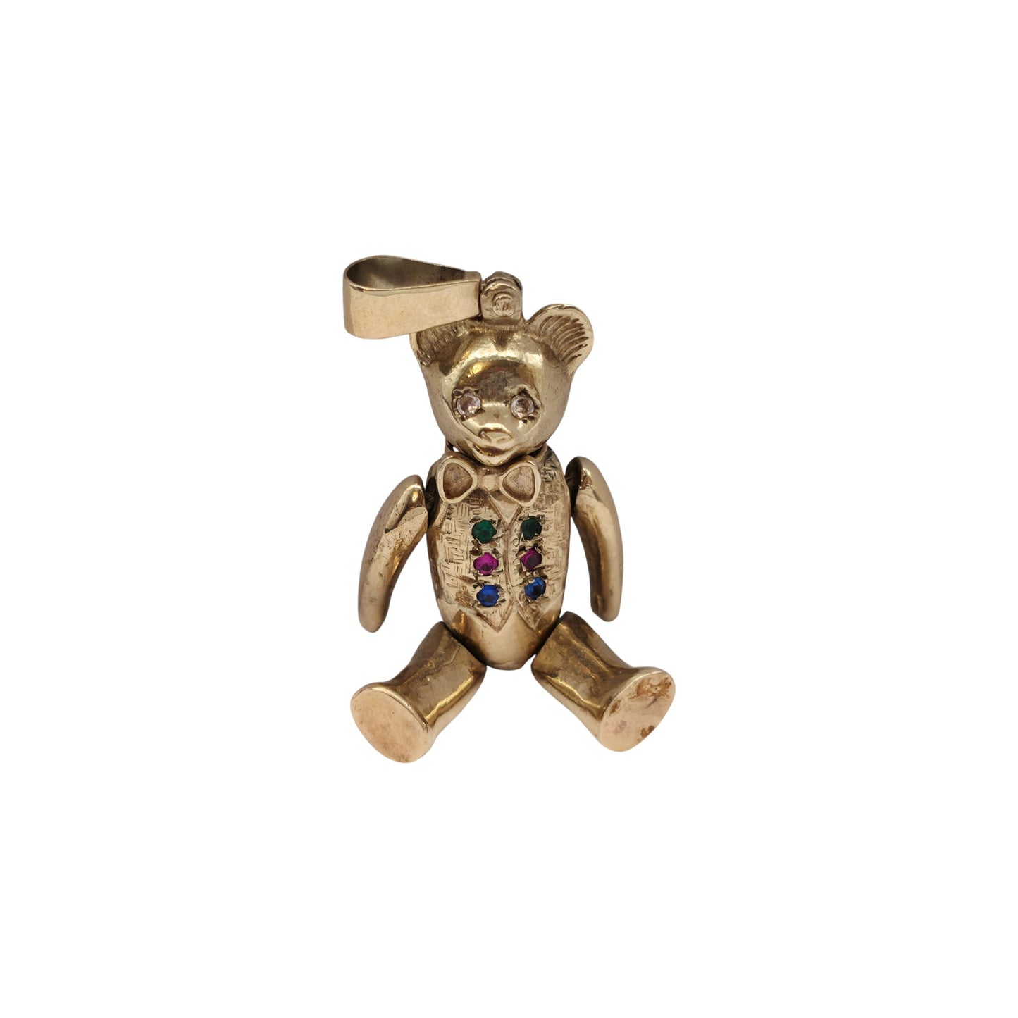 Heavy 9ct 375 Yellow Gold Articulated Teddy Bear Pendant 1992 L 4.5 cm 23.9 g.
