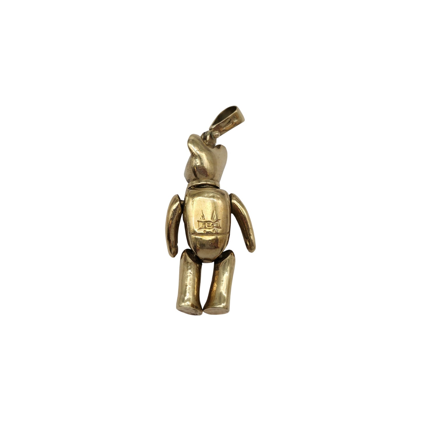 Heavy 9ct 375 Yellow Gold Articulated Teddy Bear Pendant 1992 L 4.5 cm 23.9 g.