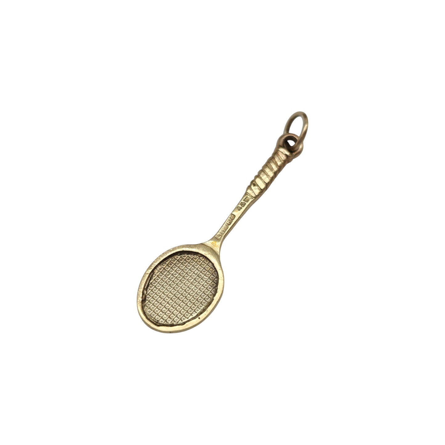 9ct 375 Yellow Gold Tennis Racket Charm 1979 L 2.5 cm 1.0 g.