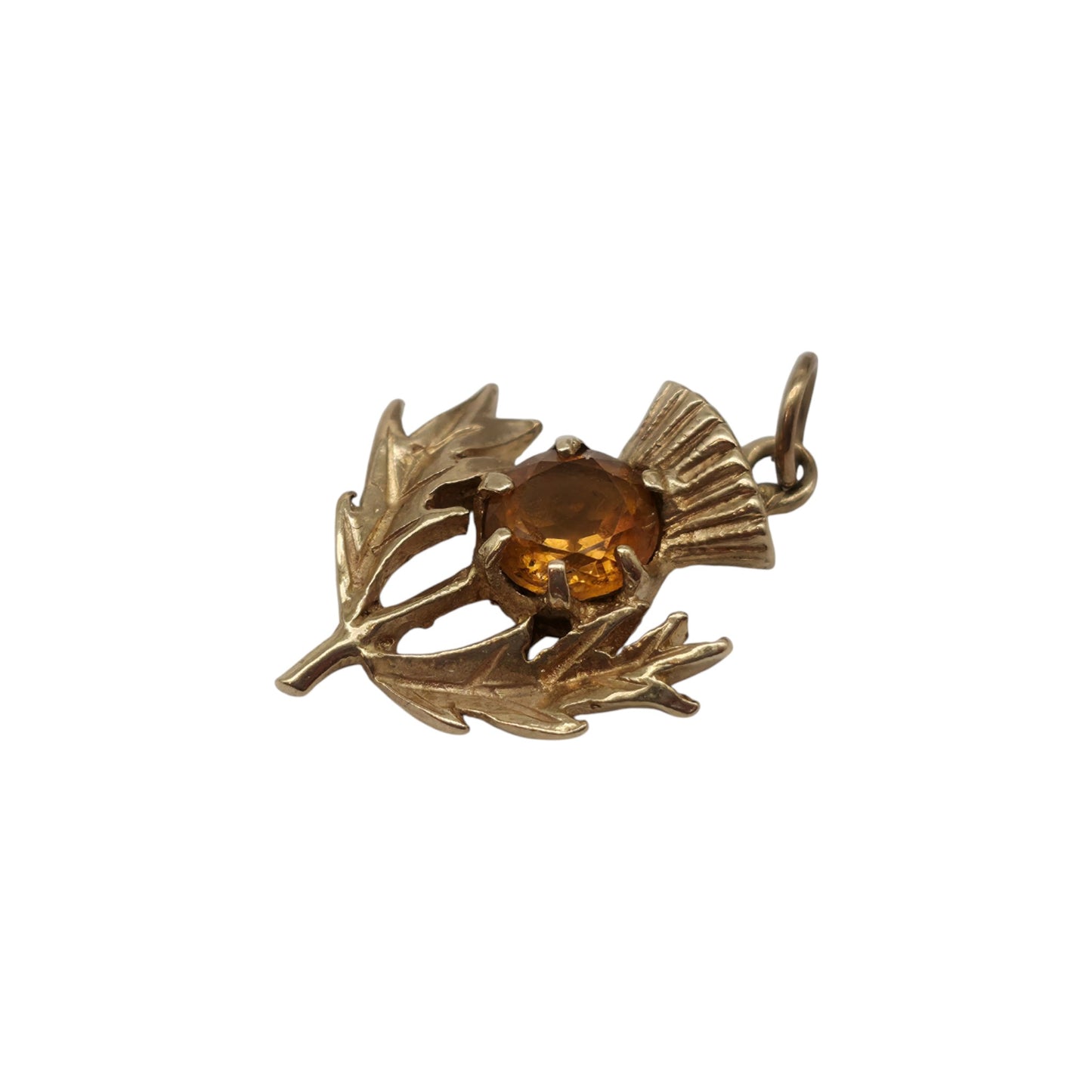 9ct 375 Yellow Gold Thistle Charm With Citrine 1966 L 1.6 cm 1.9 g.