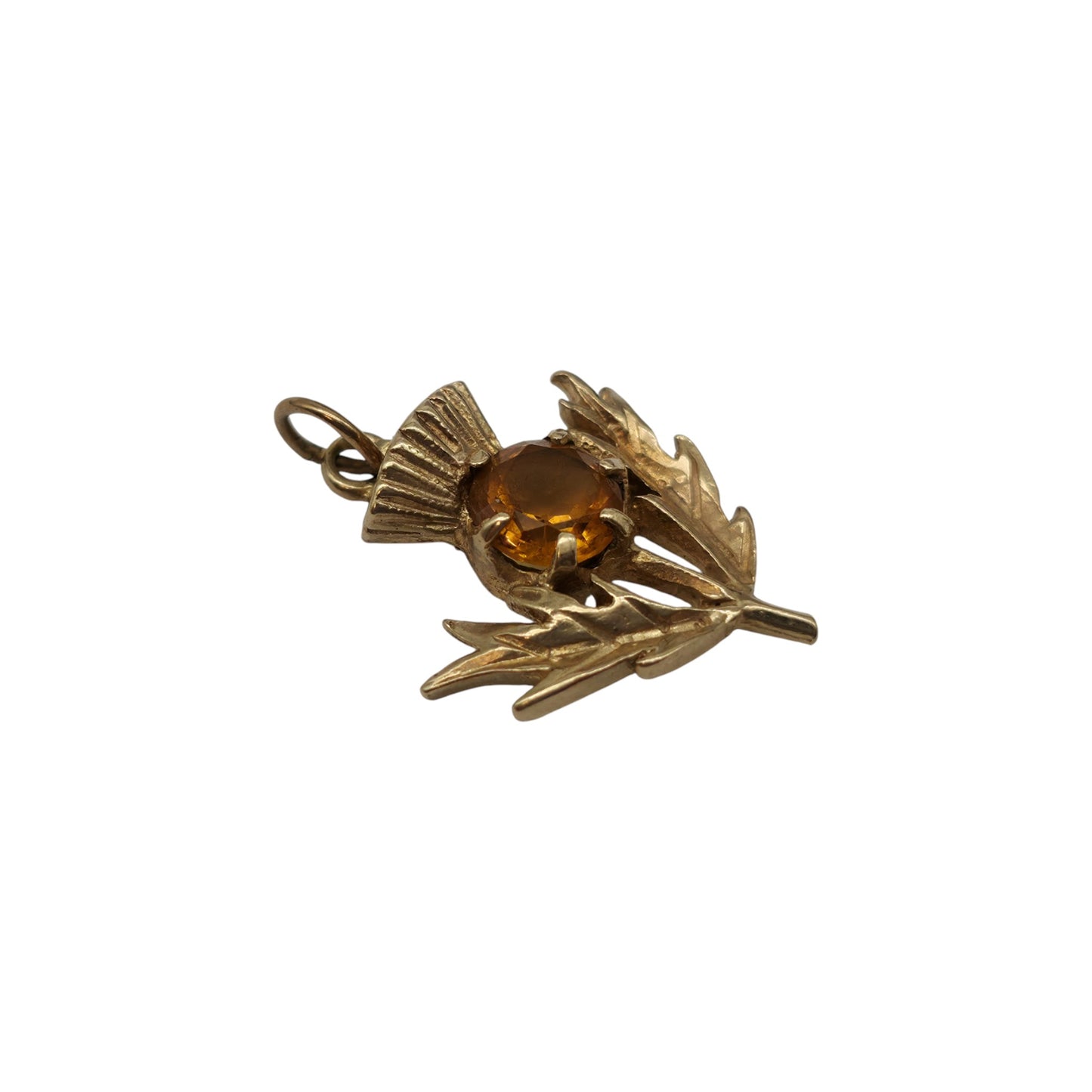 9ct 375 Yellow Gold Thistle Charm With Citrine 1966 L 1.6 cm 1.9 g.