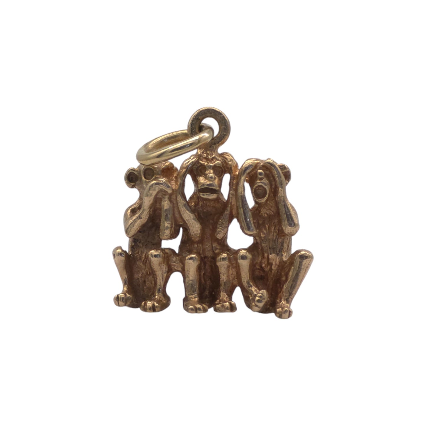 9ct 375 Yellow Gold Three Wise Monkey Charm 1974 L 1.4 cm 3.8 g.