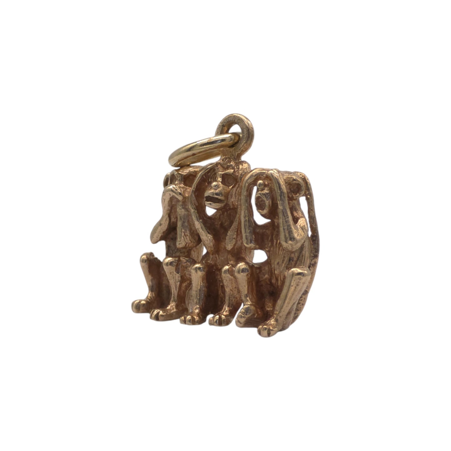 9ct 375 Yellow Gold Three Wise Monkey Charm 1974 L 1.4 cm 3.8 g.