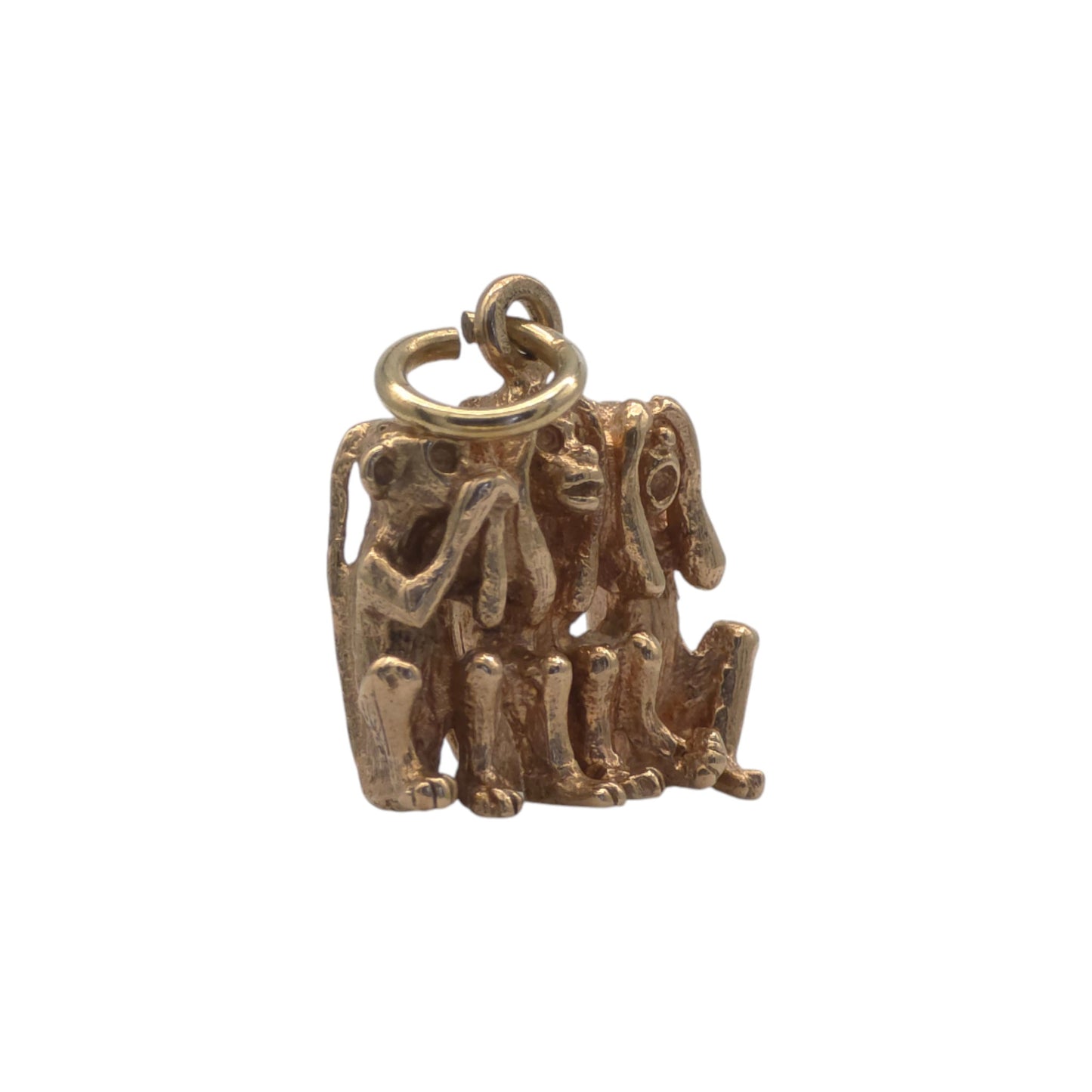 9ct 375 Yellow Gold Three Wise Monkey Charm 1974 L 1.4 cm 3.8 g.