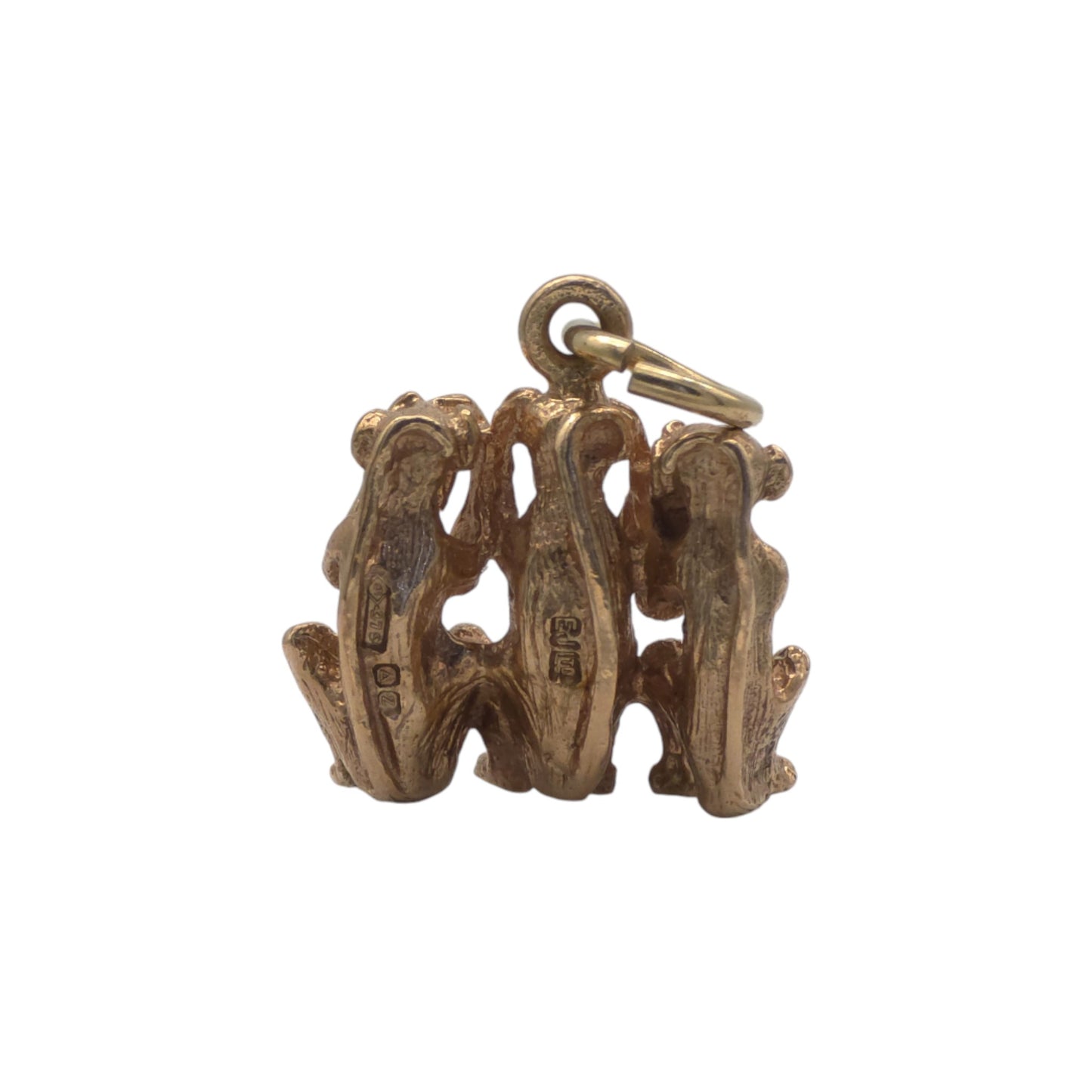 9ct 375 Yellow Gold Three Wise Monkey Charm 1974 L 1.4 cm 3.8 g.