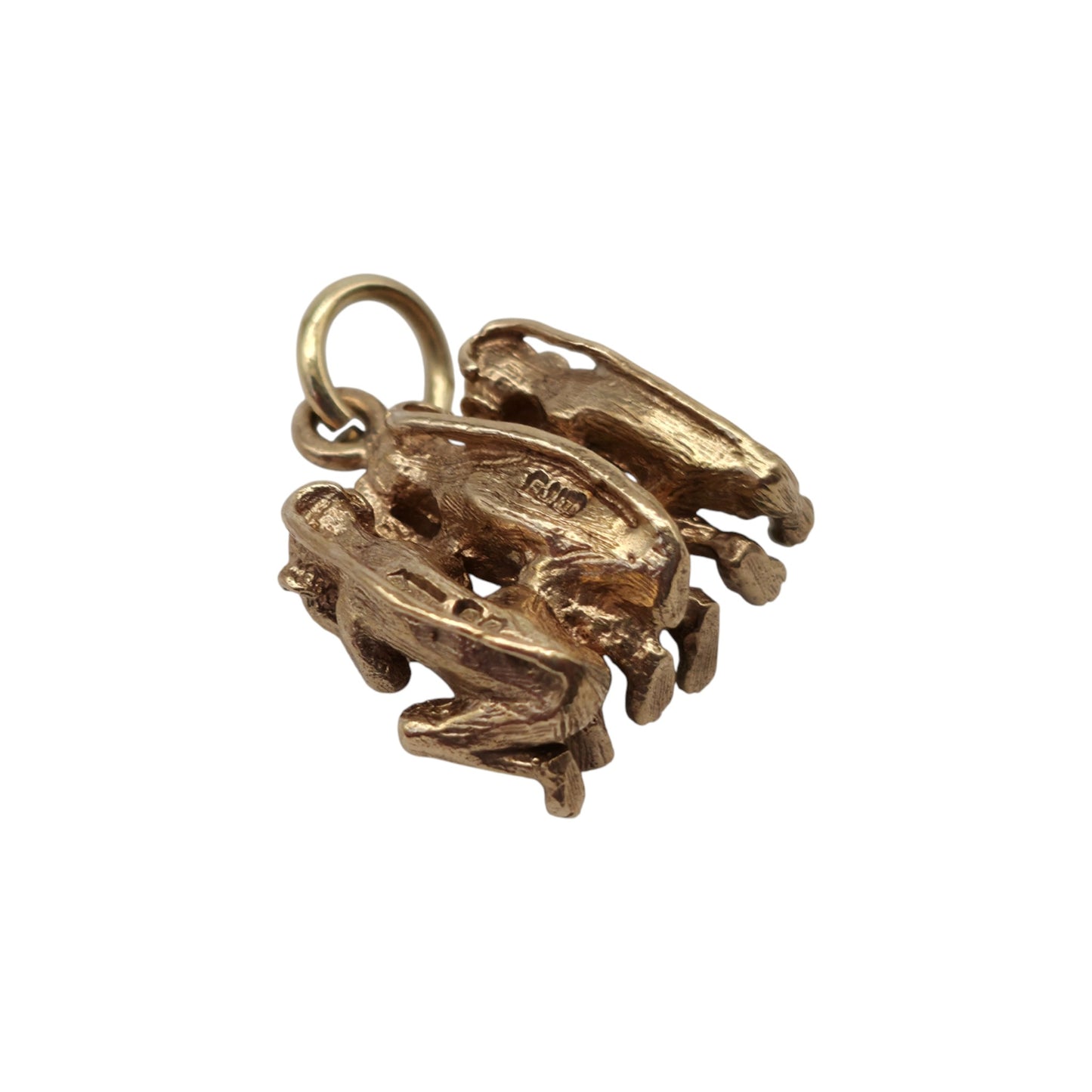 9ct 375 Yellow Gold Three Wise Monkey Charm 1974 L 1.4 cm 3.8 g.