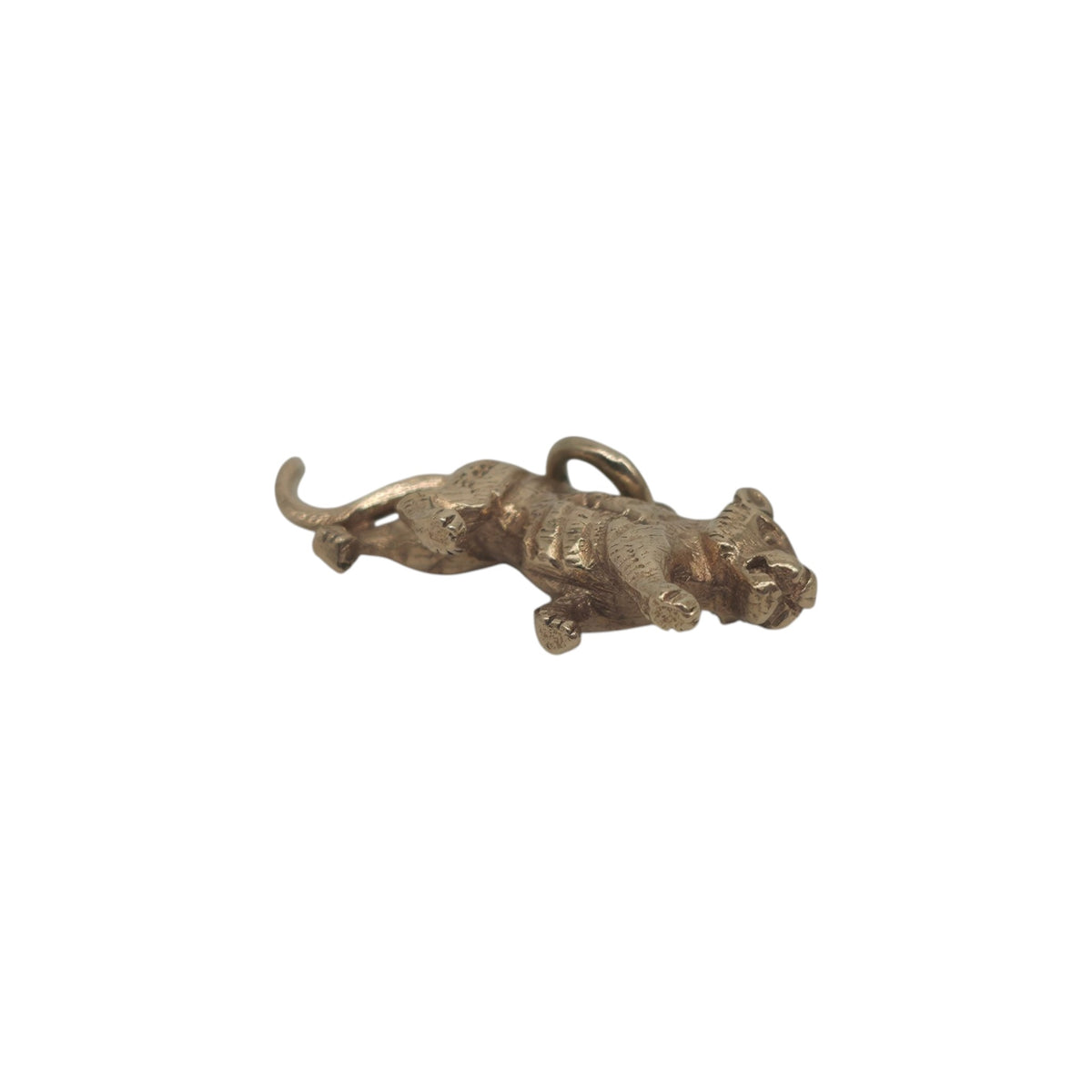 Cast 9ct 375 Yellow Gold Tiger Charm 1963 L 2.2 cm 3.0 g.