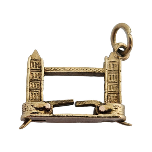 9ct 375 Yellow Gold Tower Bridge Articulated Charm 1970 L 1.5 cm 2.3 g