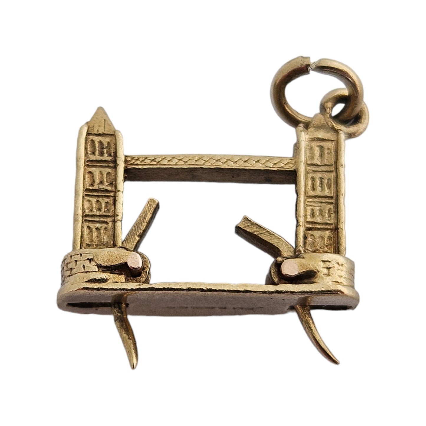 9ct 375 Yellow Gold Tower Bridge Articulated Charm 1970 L 1.5 cm 2.3 g