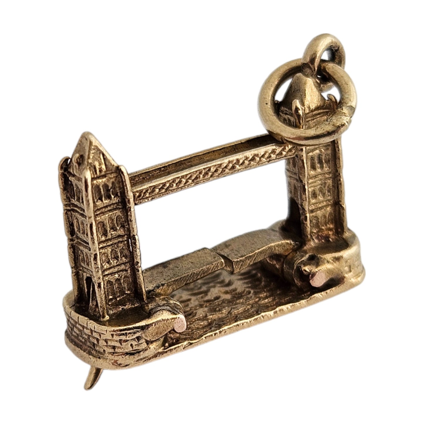 9ct 375 Yellow Gold Tower Bridge Articulated Charm 1970 L 1.5 cm 2.3 g
