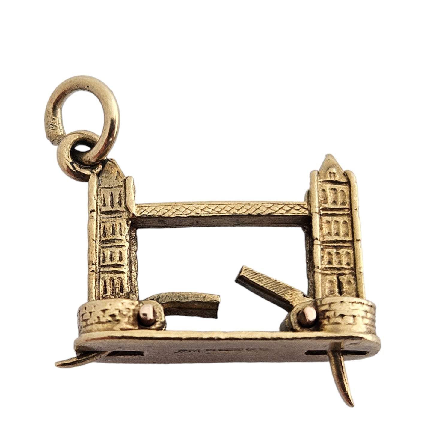 9ct 375 Yellow Gold Tower Bridge Articulated Charm 1970 L 1.5 cm 2.3 g