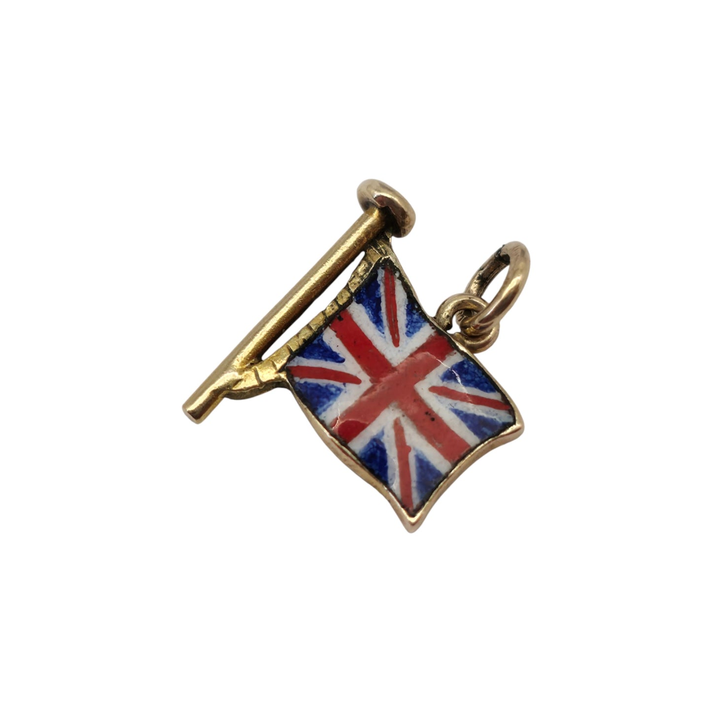 9ct 375 Yellow Gold & Enamel Union Jack Flag Charm 1950 L 1.2 cm 0.8 g.