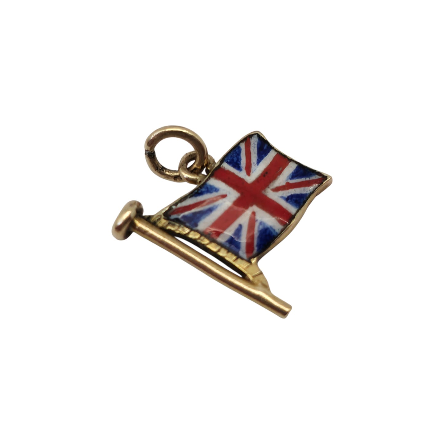 9ct 375 Yellow Gold & Enamel Union Jack Flag Charm 1950 L 1.2 cm 0.8 g.