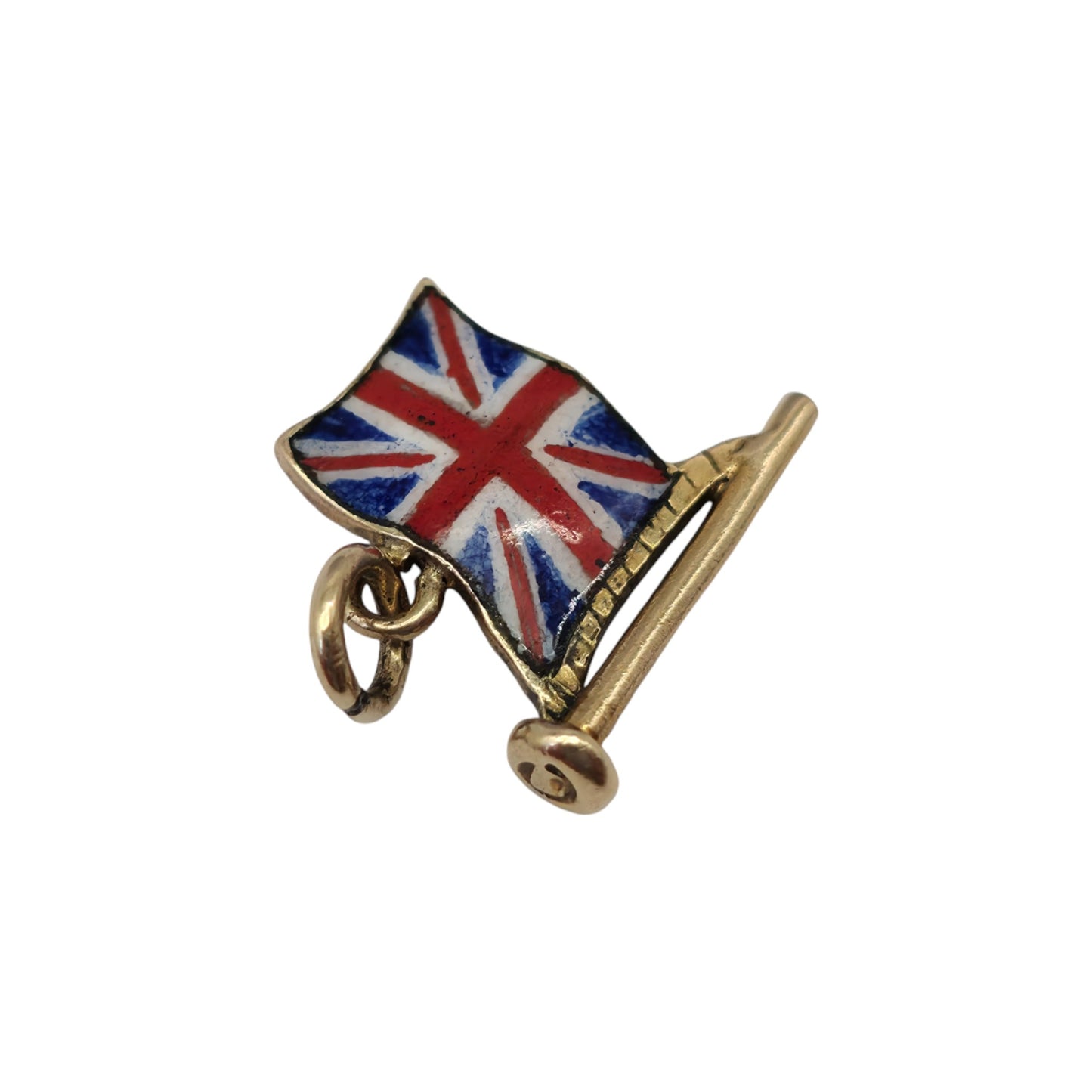 9ct 375 Yellow Gold & Enamel Union Jack Flag Charm 1950 L 1.2 cm 0.8 g.