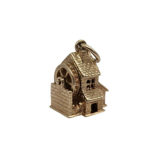 9ct 375 Yellow Gold Articulated Watermill Charm 1975 L 1.2 cm 3.8 g.