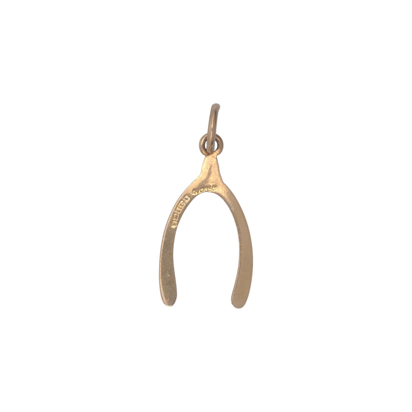 9ct 375 Yellow Gold Wishbone Charm 1966 L 1.5 cm 0.3 g.