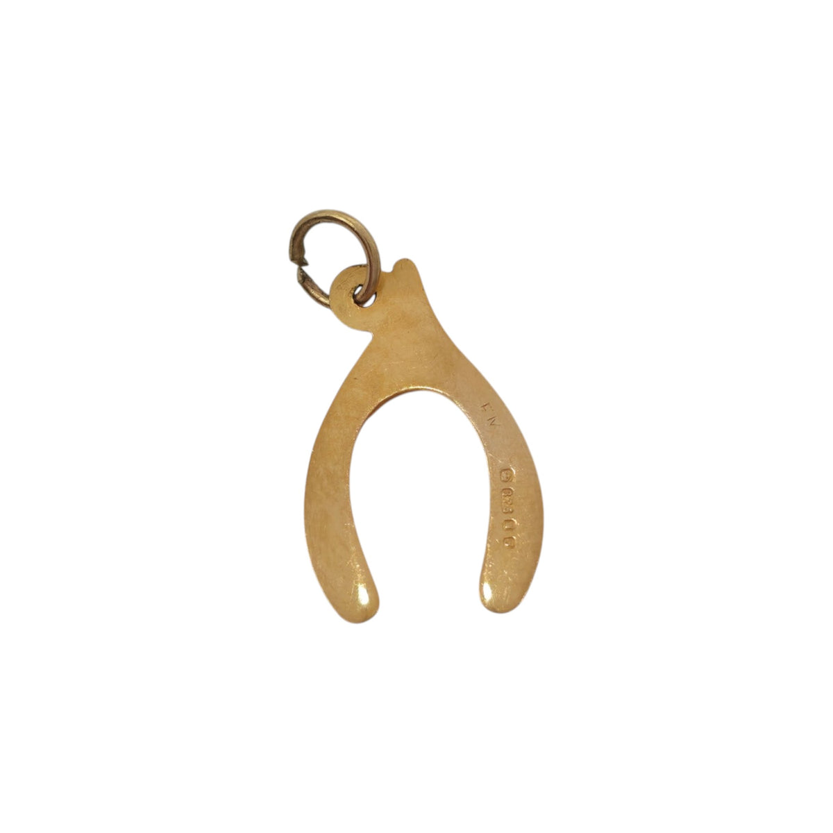 9ct 375 Yellow Gold Wishbone Charm 1981 L 1.6 cm 0.3 g.