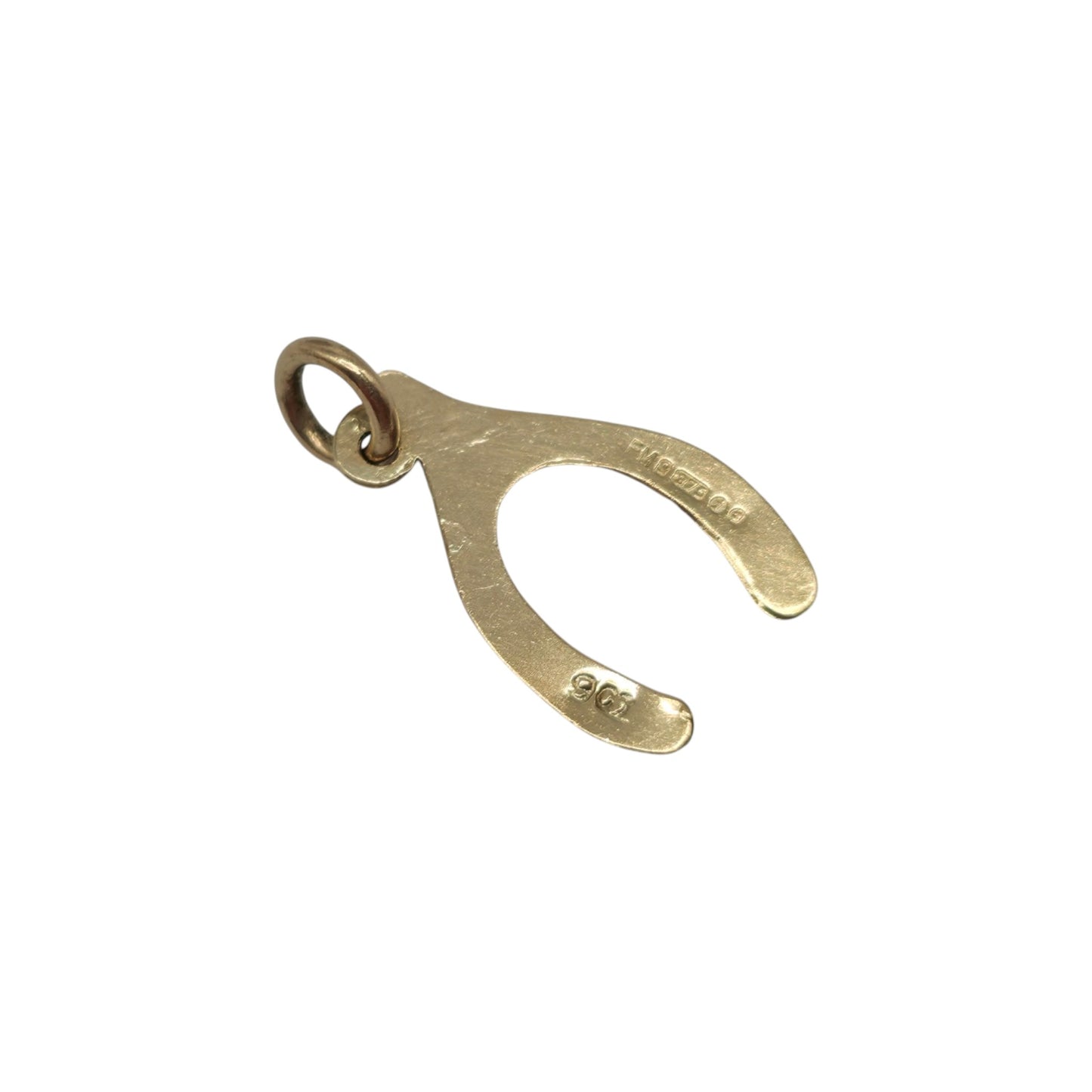 9ct 375 Yellow Gold Wishbone Charm 1964 L 1.6 cm 0.5 g.