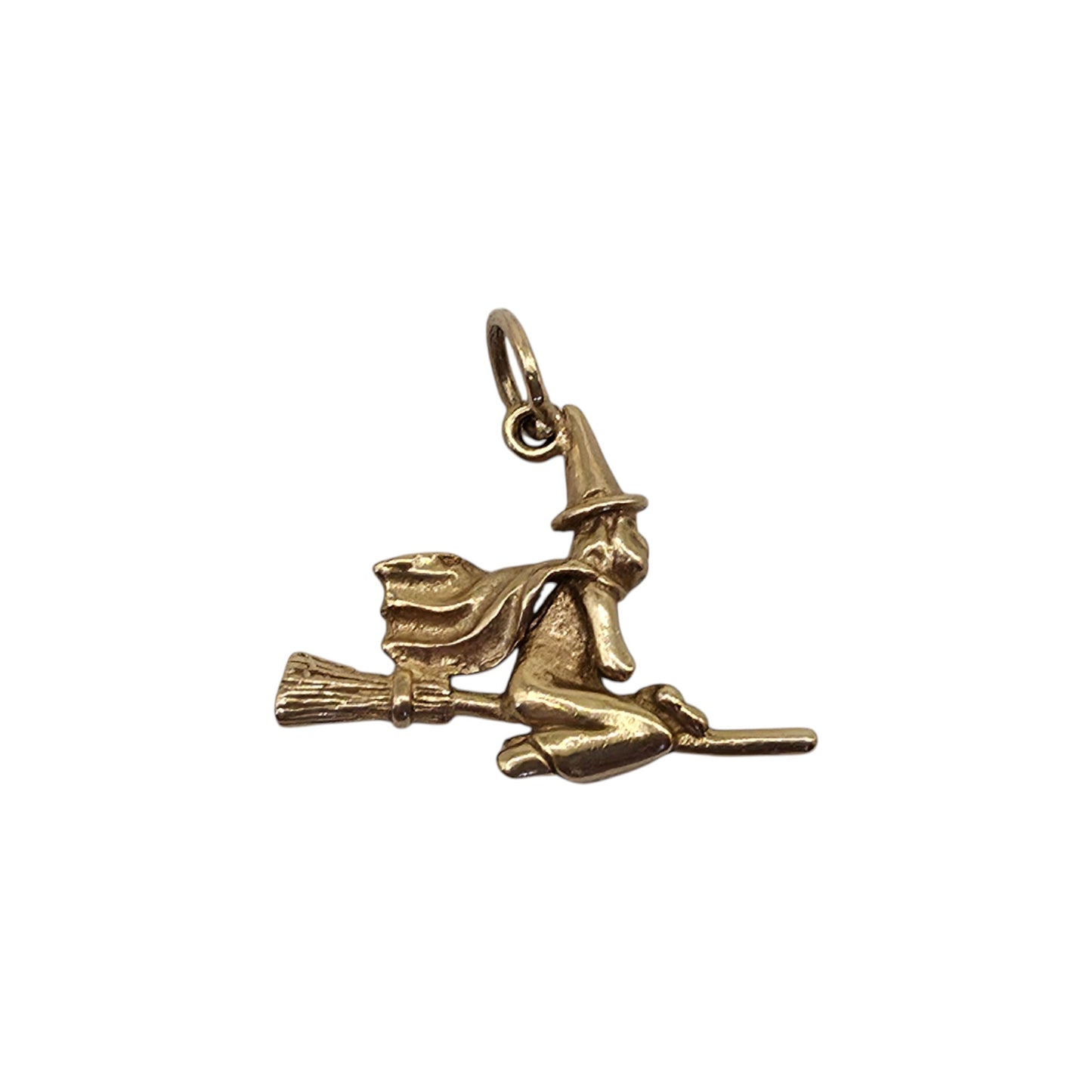 9ct Yellow Gold Witch On Broomstick Charm L 2.1 cm 1.8 g.