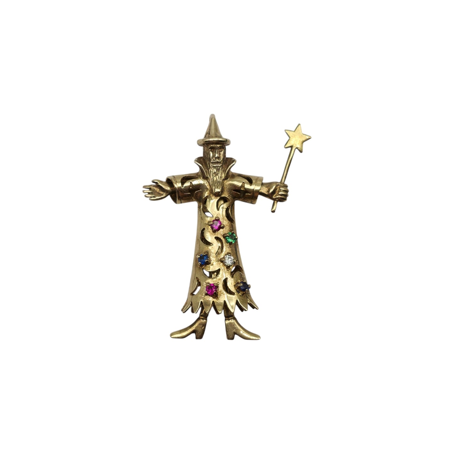 Heavy 9ct 375 Yellow Gold Articulated Wizard Pendant L 5.5 cm 16.6 g.
