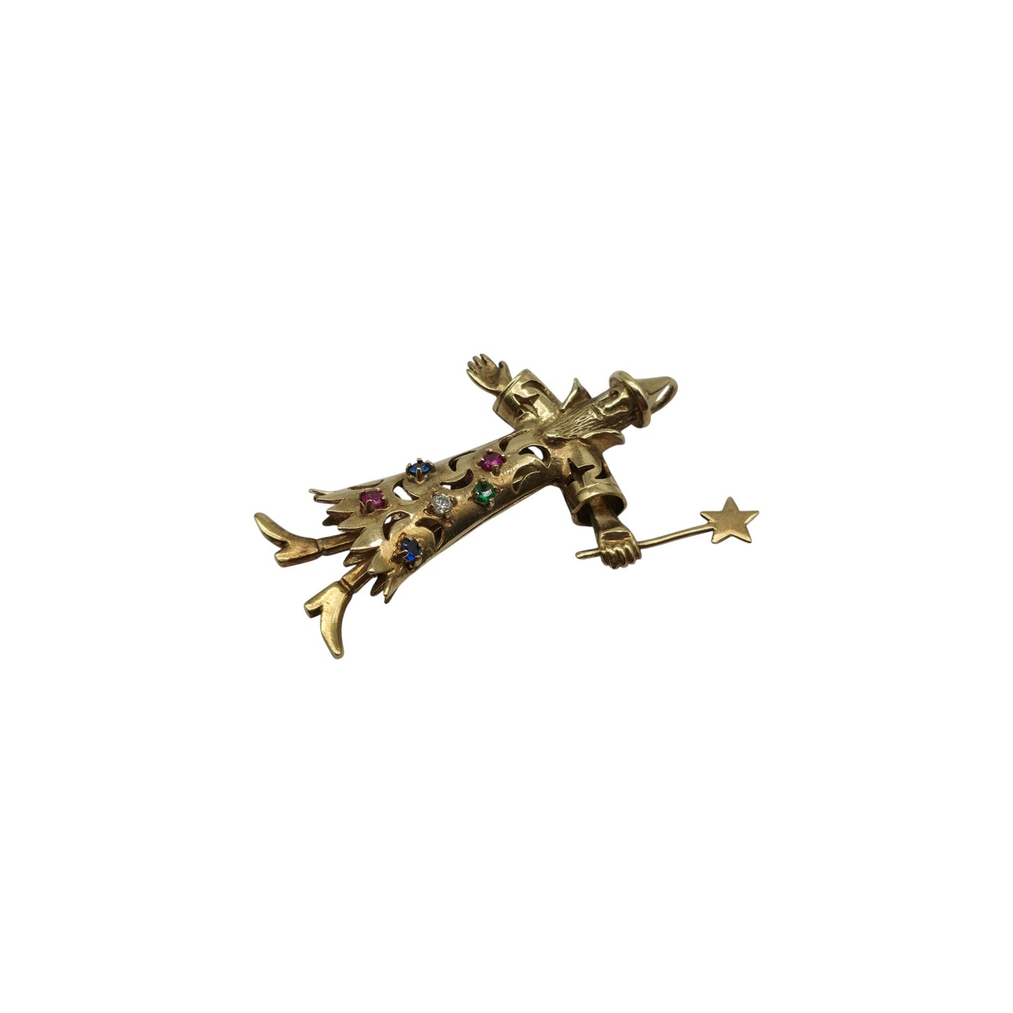 Heavy 9ct 375 Yellow Gold Articulated Wizard Pendant L 5.5 cm 16.6 g.