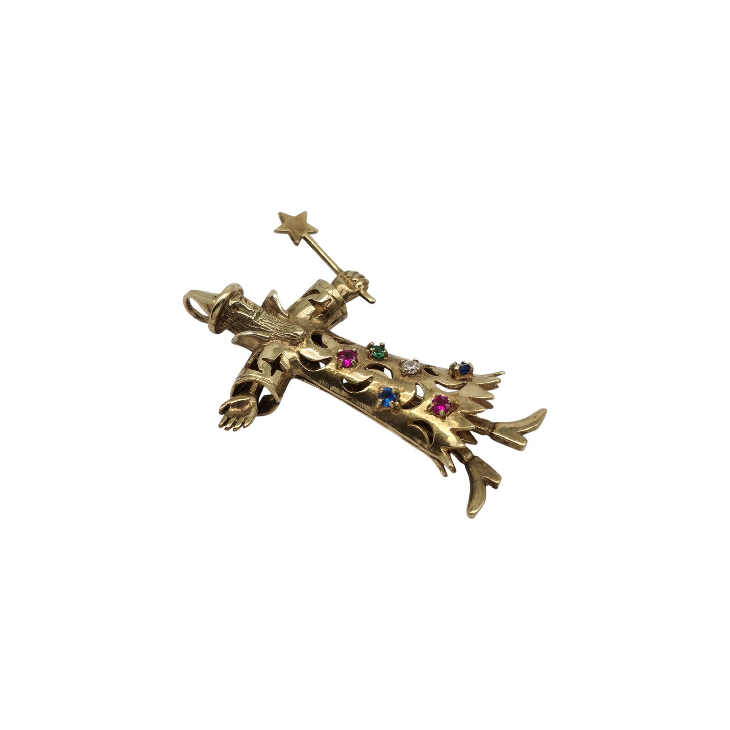 Heavy 9ct 375 Yellow Gold Articulated Wizard Pendant L 5.5 cm 16.6 g.
