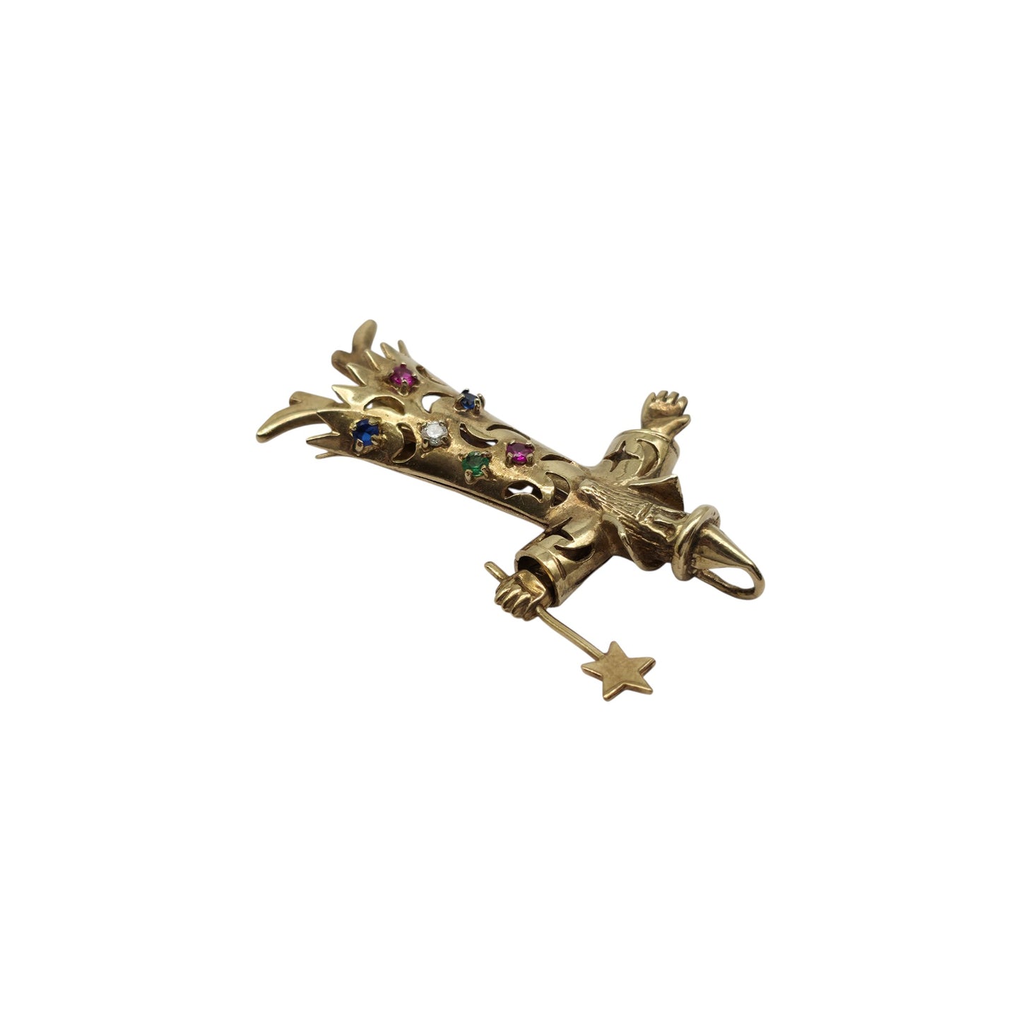 Heavy 9ct 375 Yellow Gold Articulated Wizard Pendant L 5.5 cm 16.6 g.
