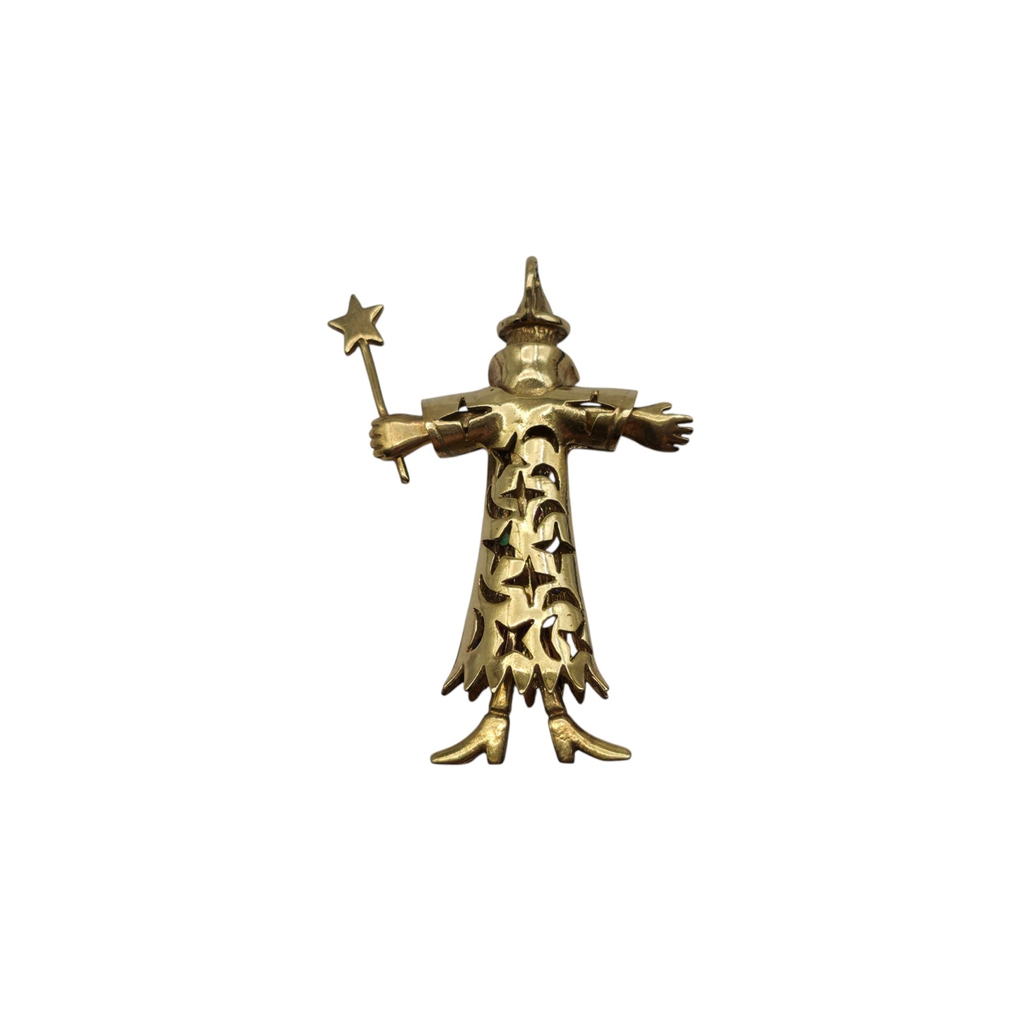 Heavy 9ct 375 Yellow Gold Articulated Wizard Pendant L 5.5 cm 16.6 g.