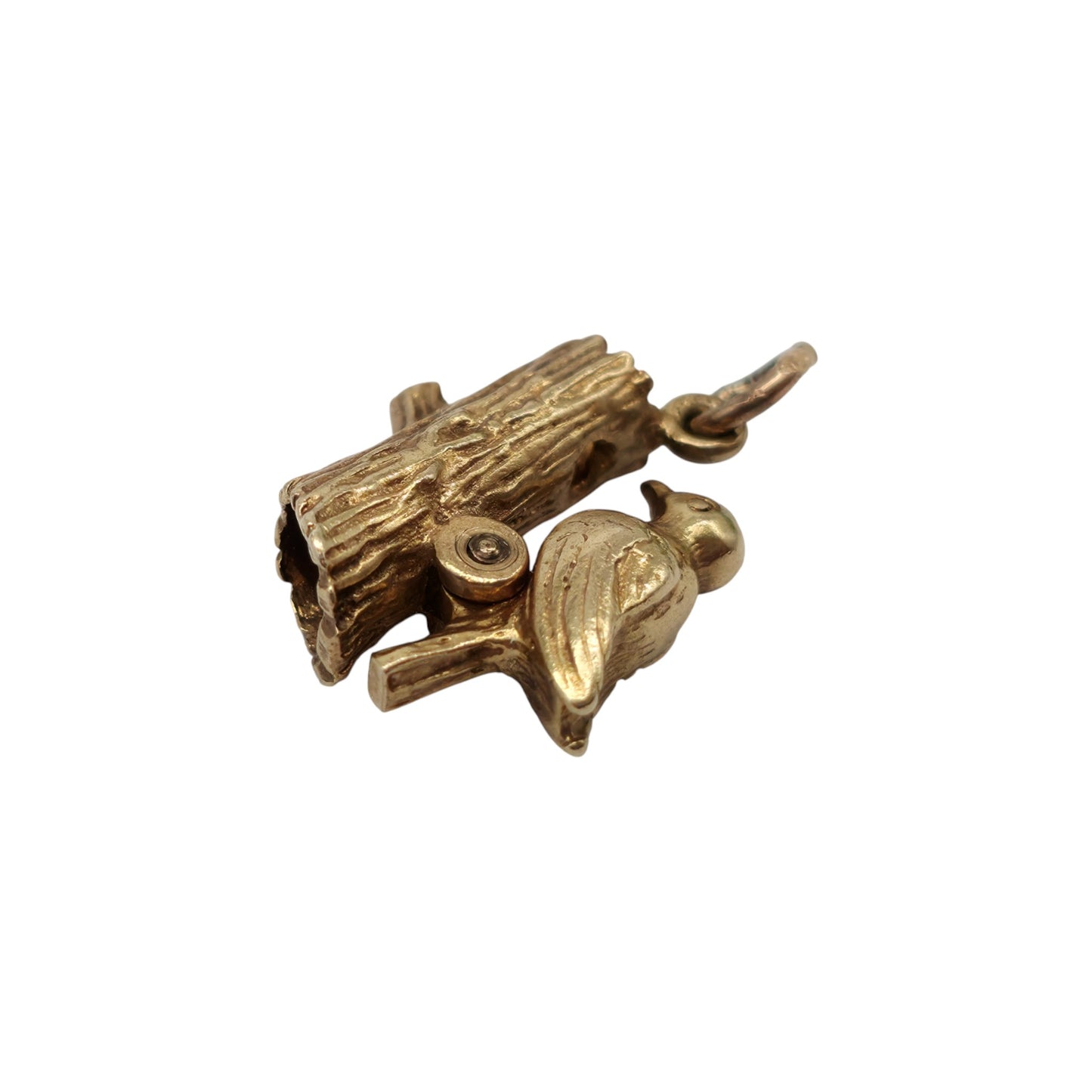 9ct 375 Yellow Gold Articulated Woodpecker Charm 1973 L 1.5 cm 3.4 g.