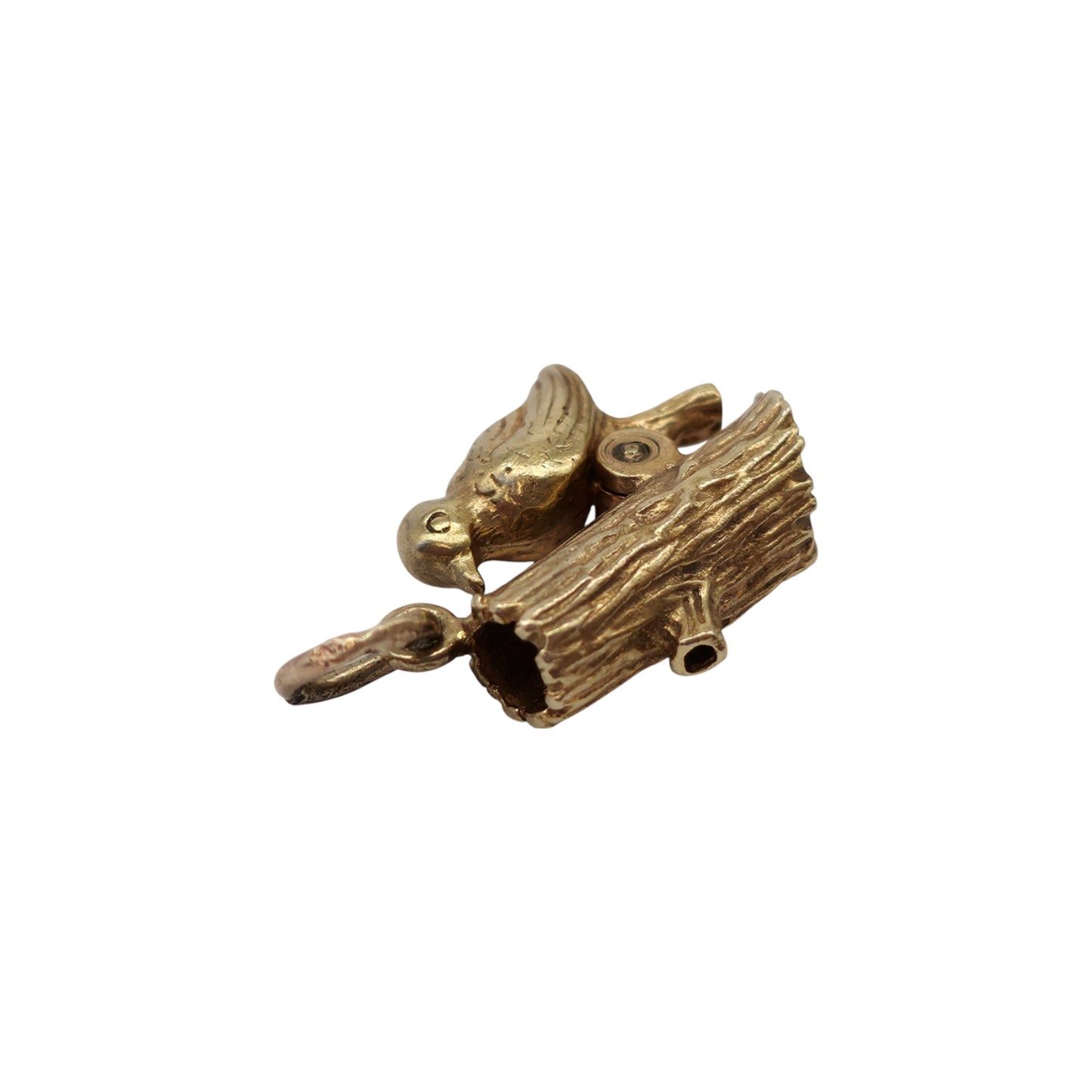 9ct 375 Yellow Gold Articulated Woodpecker Charm 1973 L 1.5 cm 3.4 g.