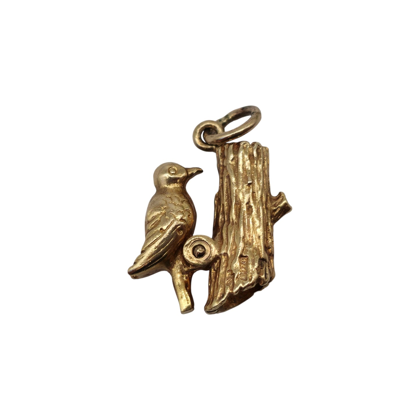 9ct 375 Yellow Gold Articulated Woodpecker Charm 1973 L 1.5 cm 3.4 g.