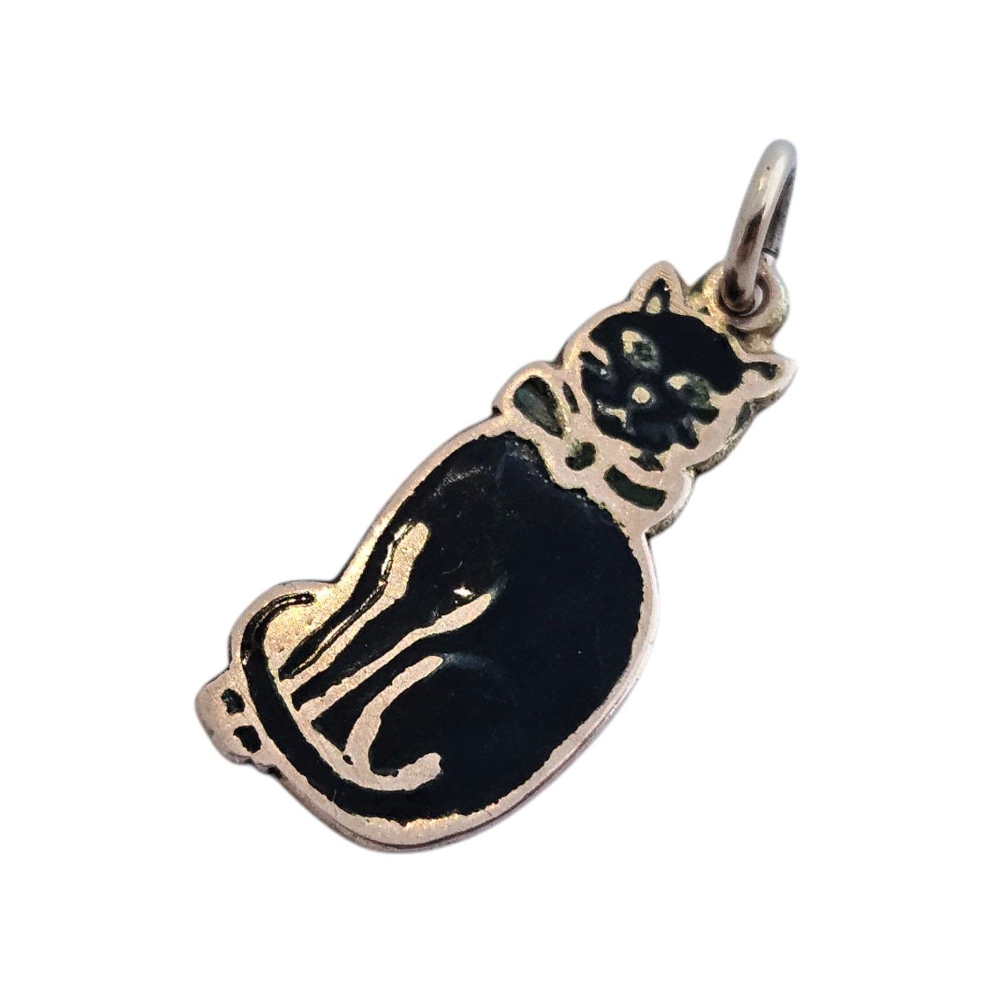 9ct Rose Gold & Black Enamel Cat Charm c.1920 L 2.0 cm 1.1 g.