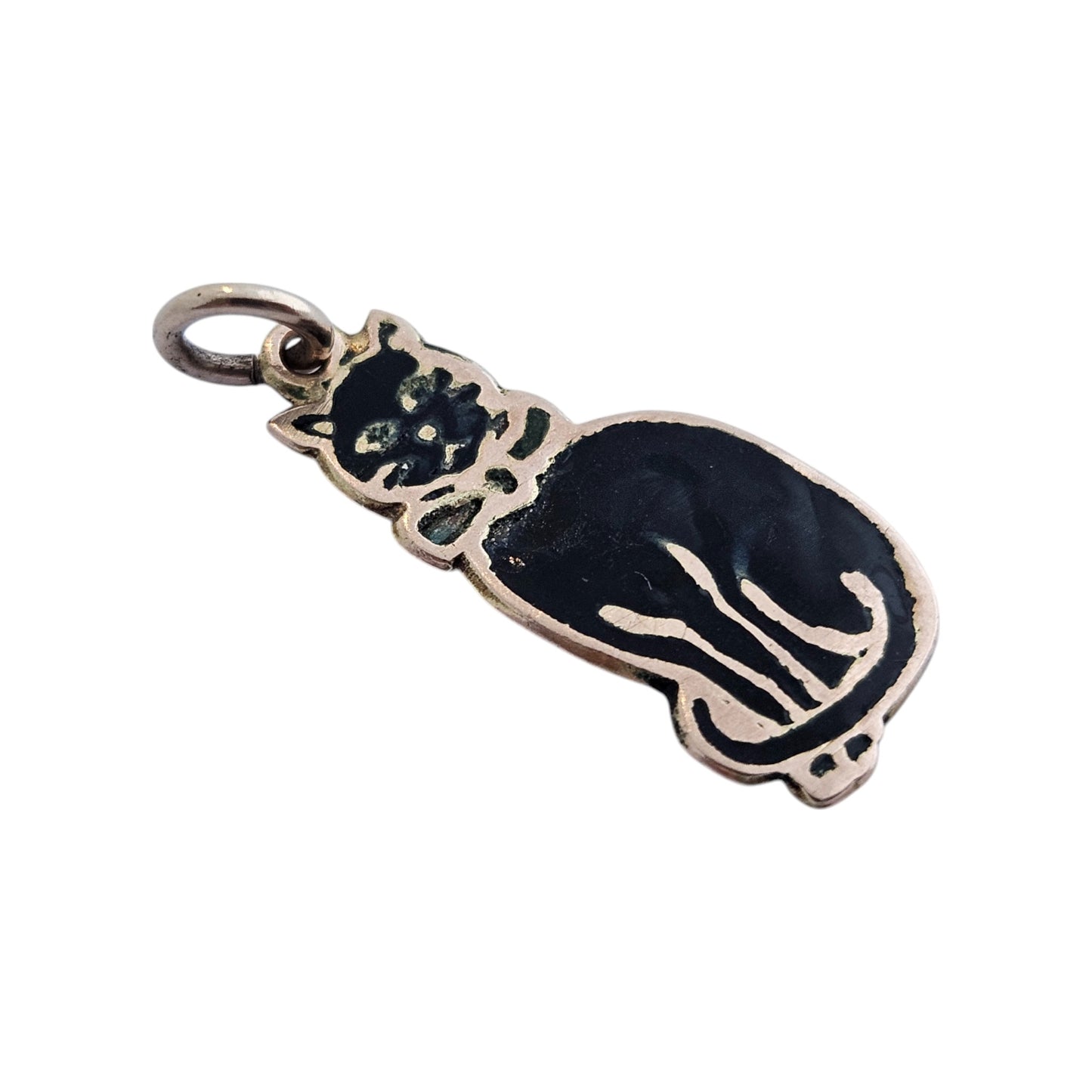 9ct Rose Gold & Black Enamel Cat Charm c.1920 L 2.0 cm 1.1 g.